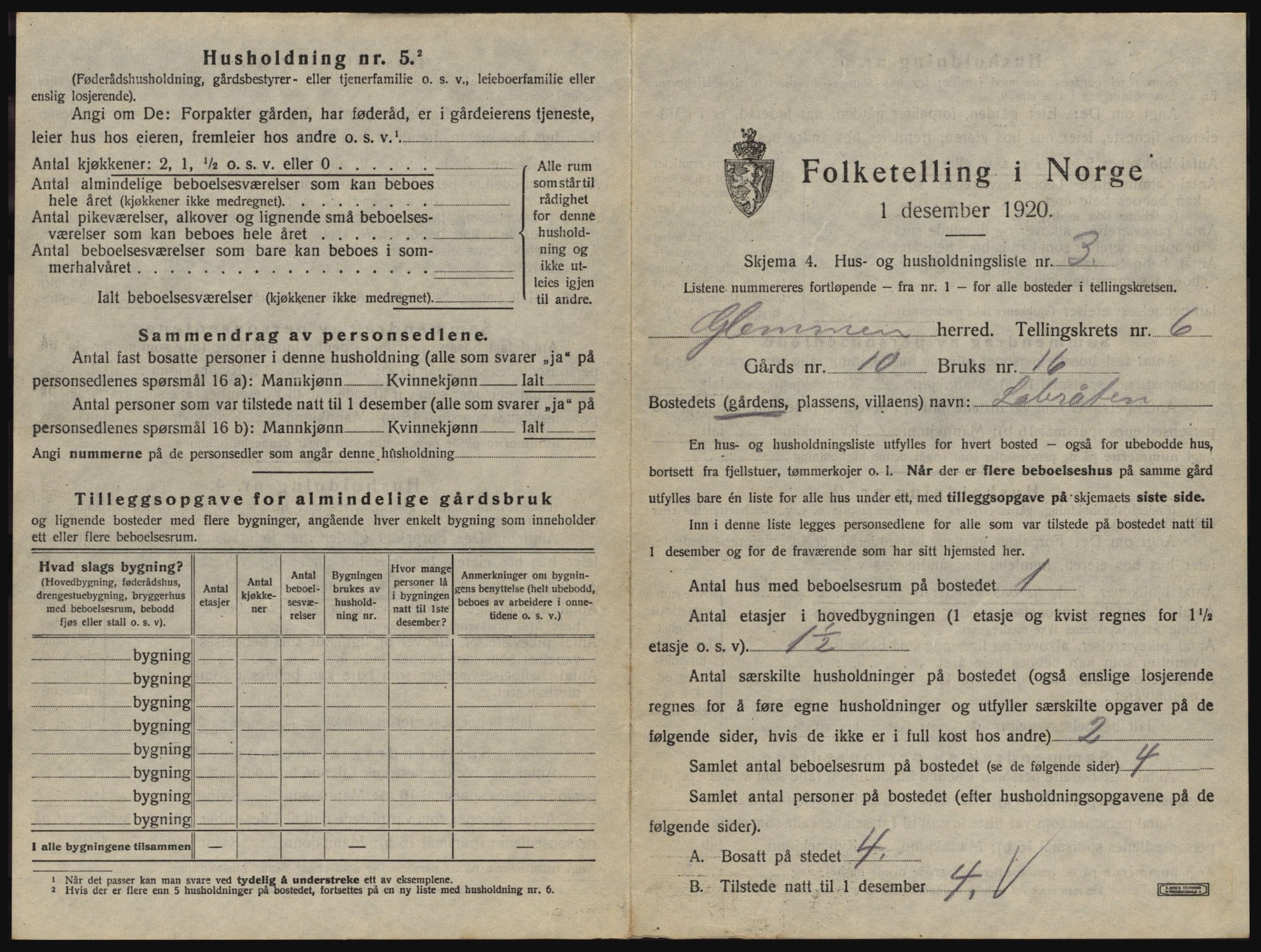 SAO, 1920 census for Glemmen, 1920, p. 2505