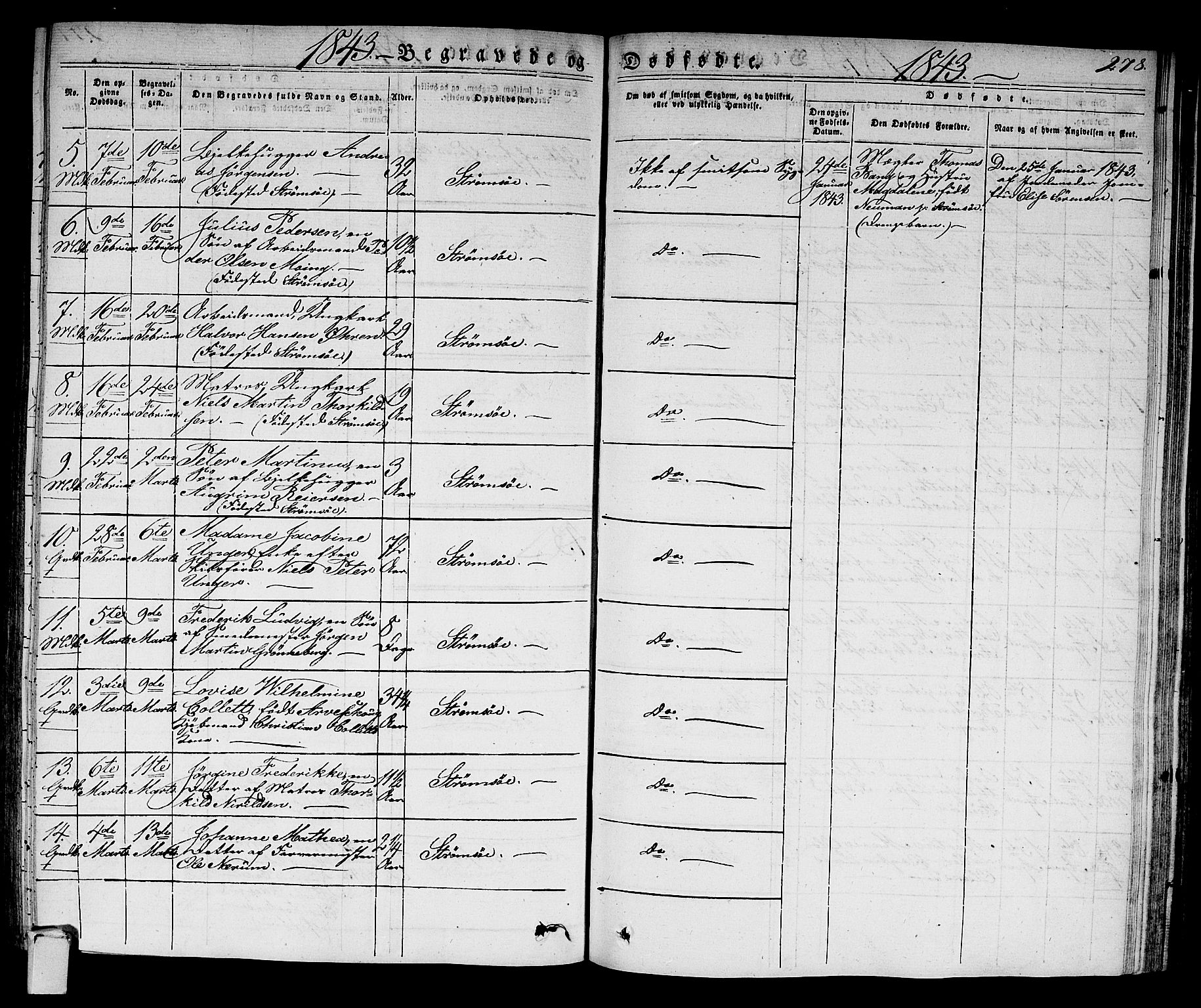 Strømsø kirkebøker, AV/SAKO-A-246/F/Fa/L0012: Parish register (official) no. I 12, 1830-1847, p. 278