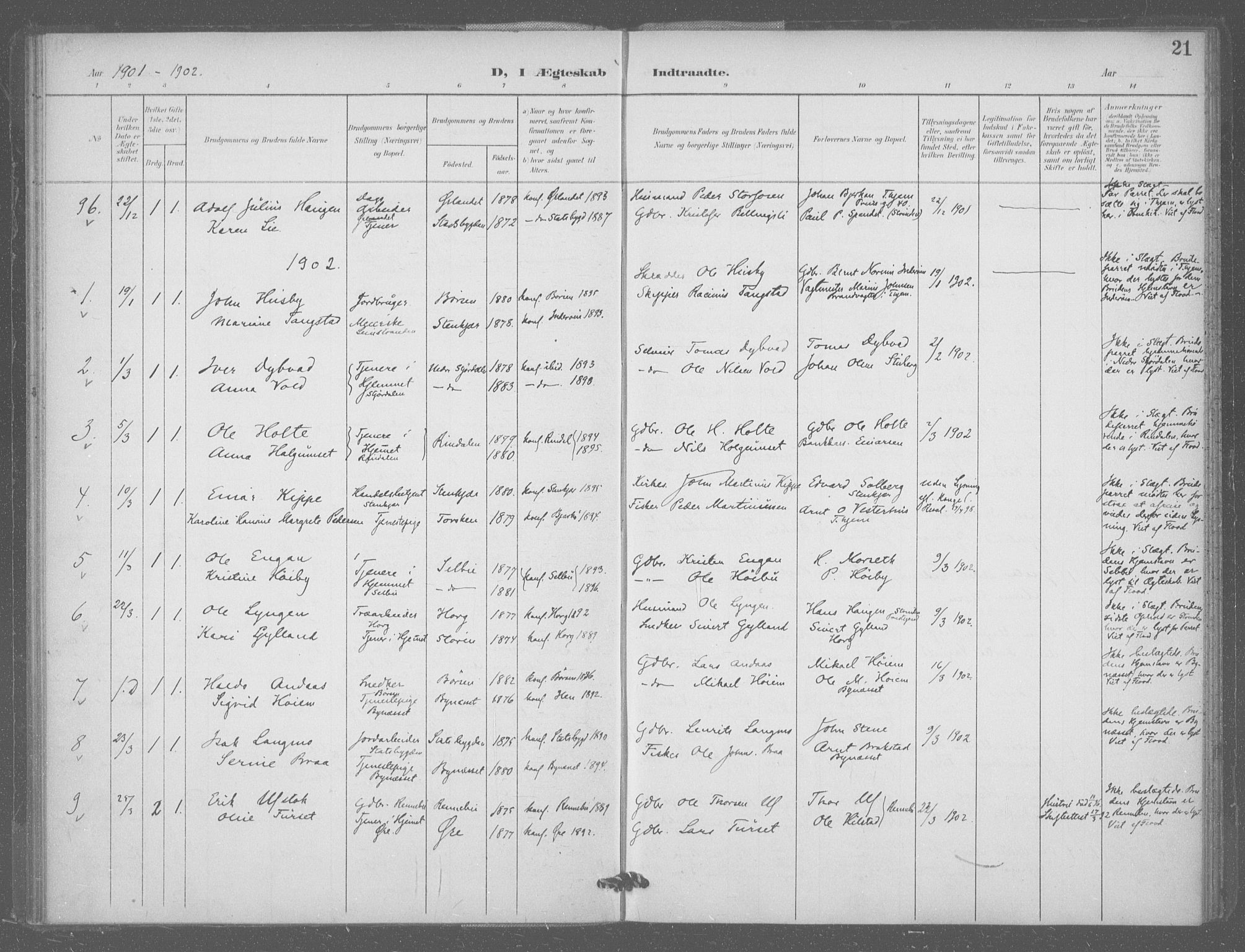 Ministerialprotokoller, klokkerbøker og fødselsregistre - Sør-Trøndelag, AV/SAT-A-1456/601/L0077: Curate's parish register no. 601B10, 1900-1907, p. 21