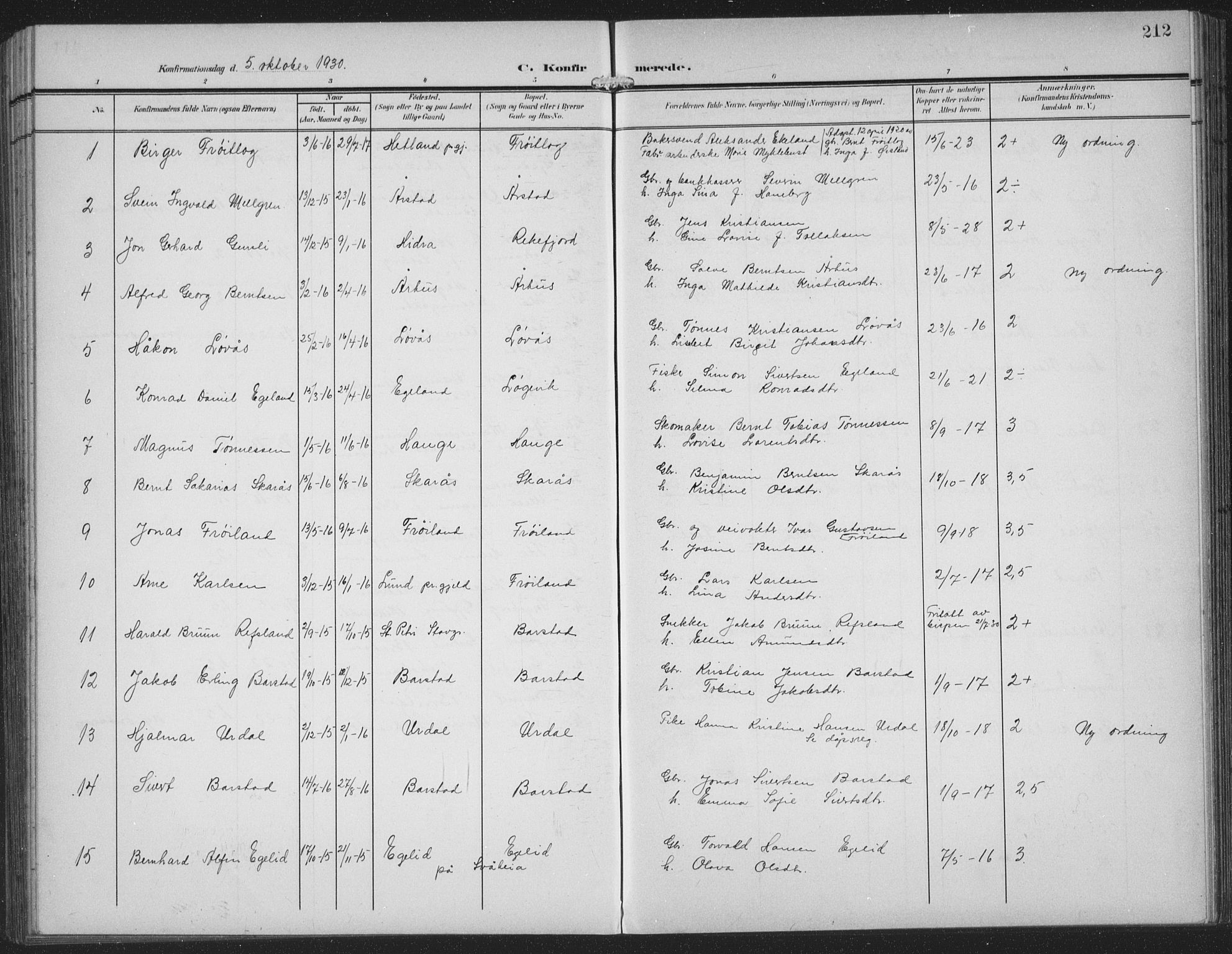 Sokndal sokneprestkontor, AV/SAST-A-101808: Parish register (copy) no. B 8, 1908-1934, p. 212