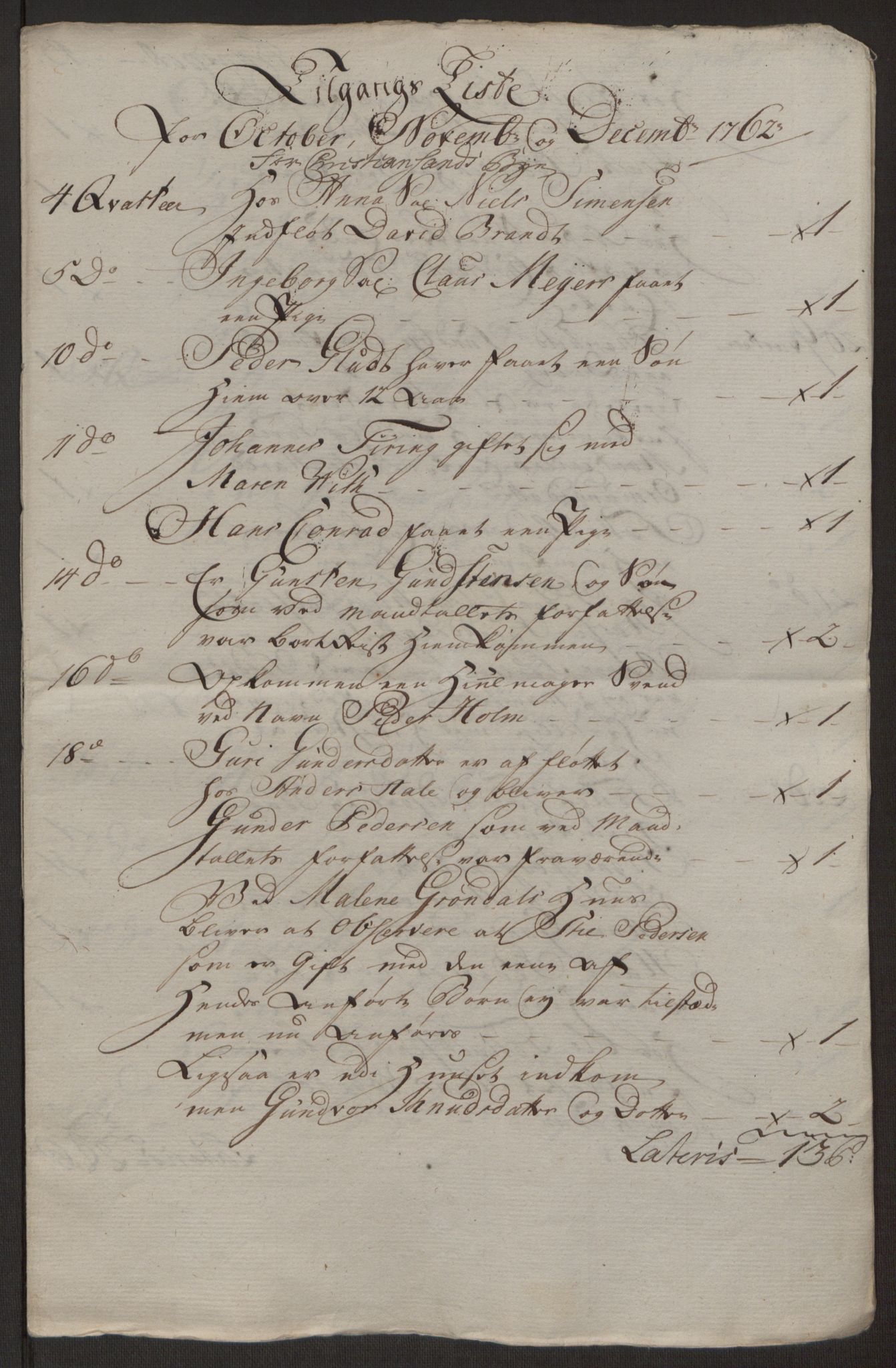 Rentekammeret inntil 1814, Reviderte regnskaper, Byregnskaper, AV/RA-EA-4066/R/Rm/L0265/0001: [M6] Kontribusjonsregnskap / Ekstraskatt, 1762-1764, p. 62