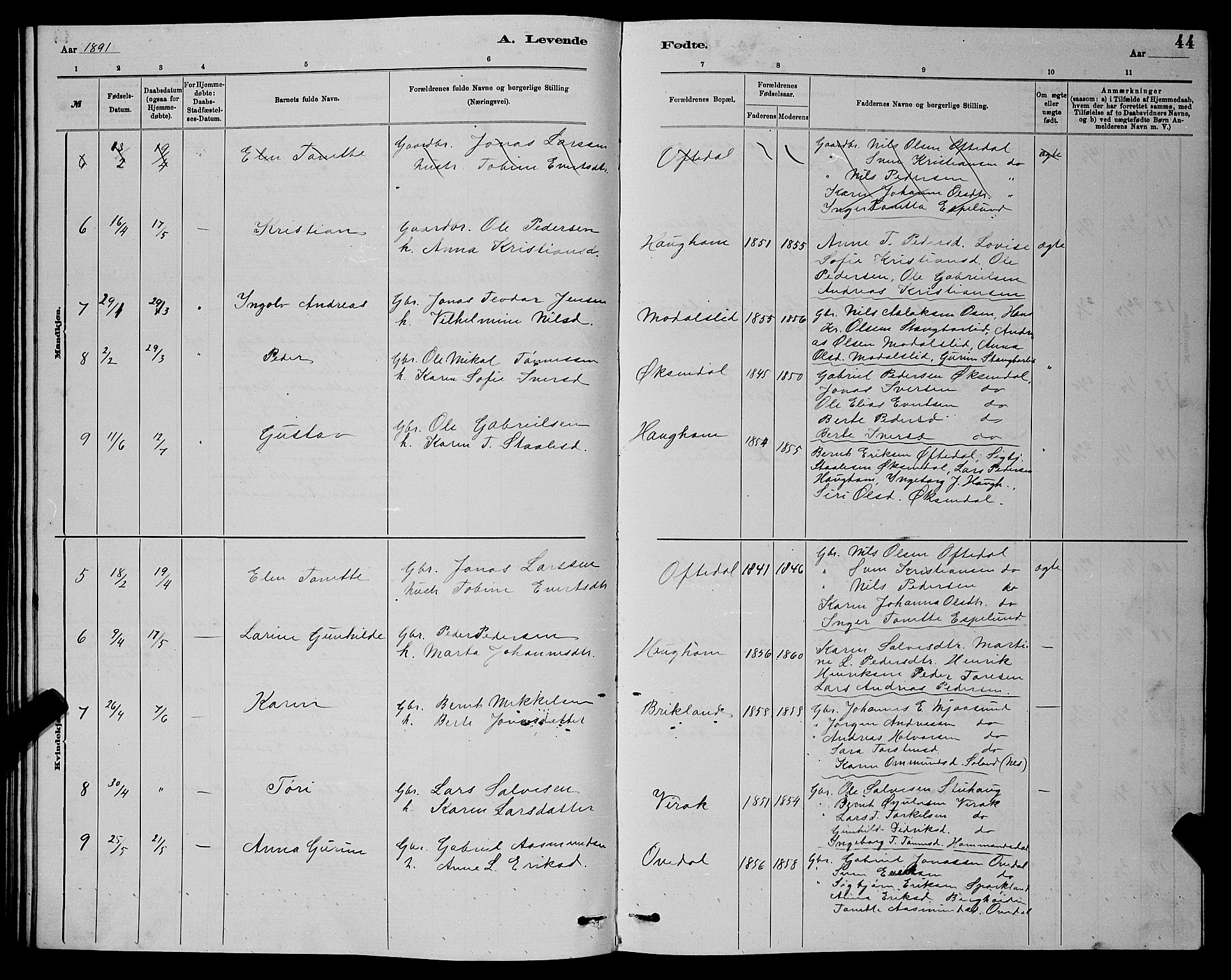 Bakke sokneprestkontor, AV/SAK-1111-0002/F/Fb/Fba/L0002: Parish register (copy) no. B 2, 1879-1893, p. 44