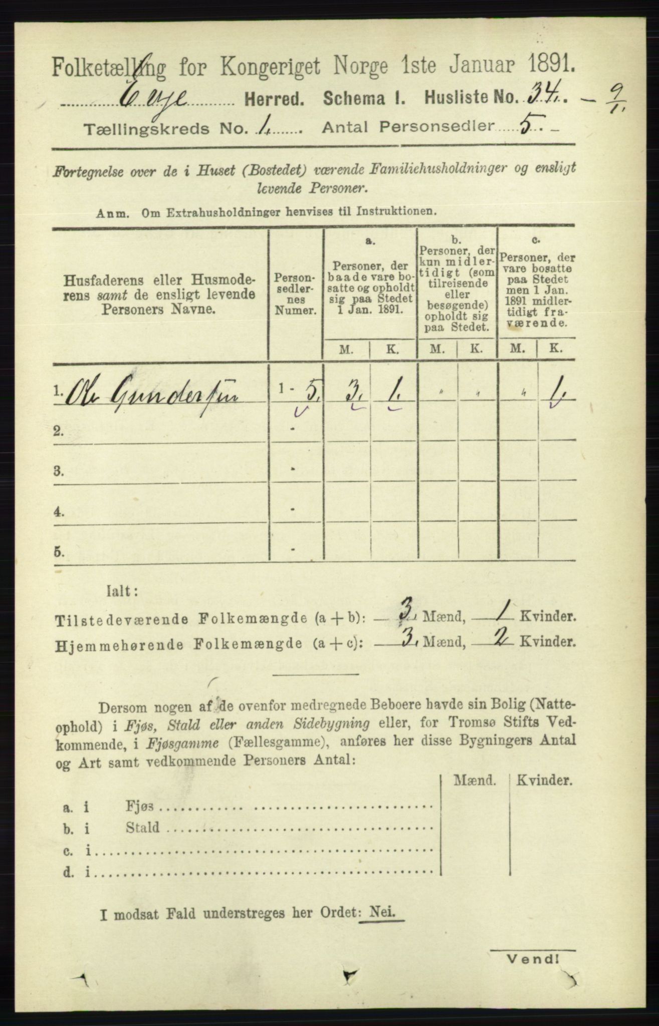 RA, 1891 census for 0937 Evje, 1891, p. 50