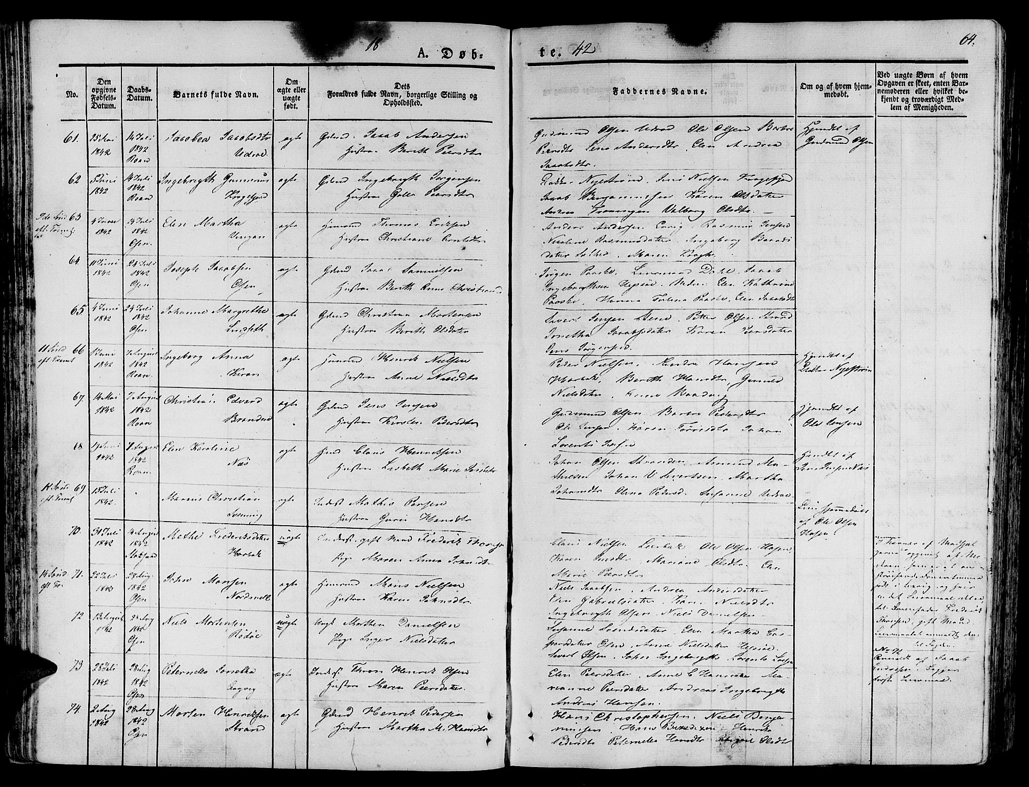Ministerialprotokoller, klokkerbøker og fødselsregistre - Sør-Trøndelag, SAT/A-1456/657/L0703: Parish register (official) no. 657A04, 1831-1846, p. 64