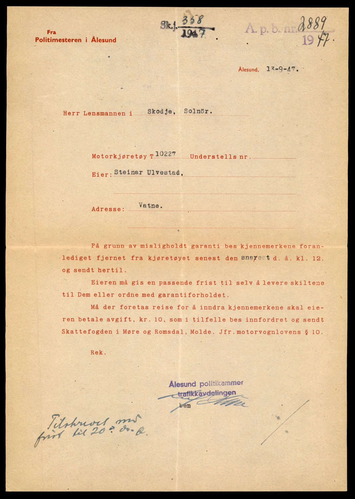 Møre og Romsdal vegkontor - Ålesund trafikkstasjon, AV/SAT-A-4099/F/Fe/L0033: Registreringskort for kjøretøy T 12151 - T 12474, 1927-1998, p. 1283