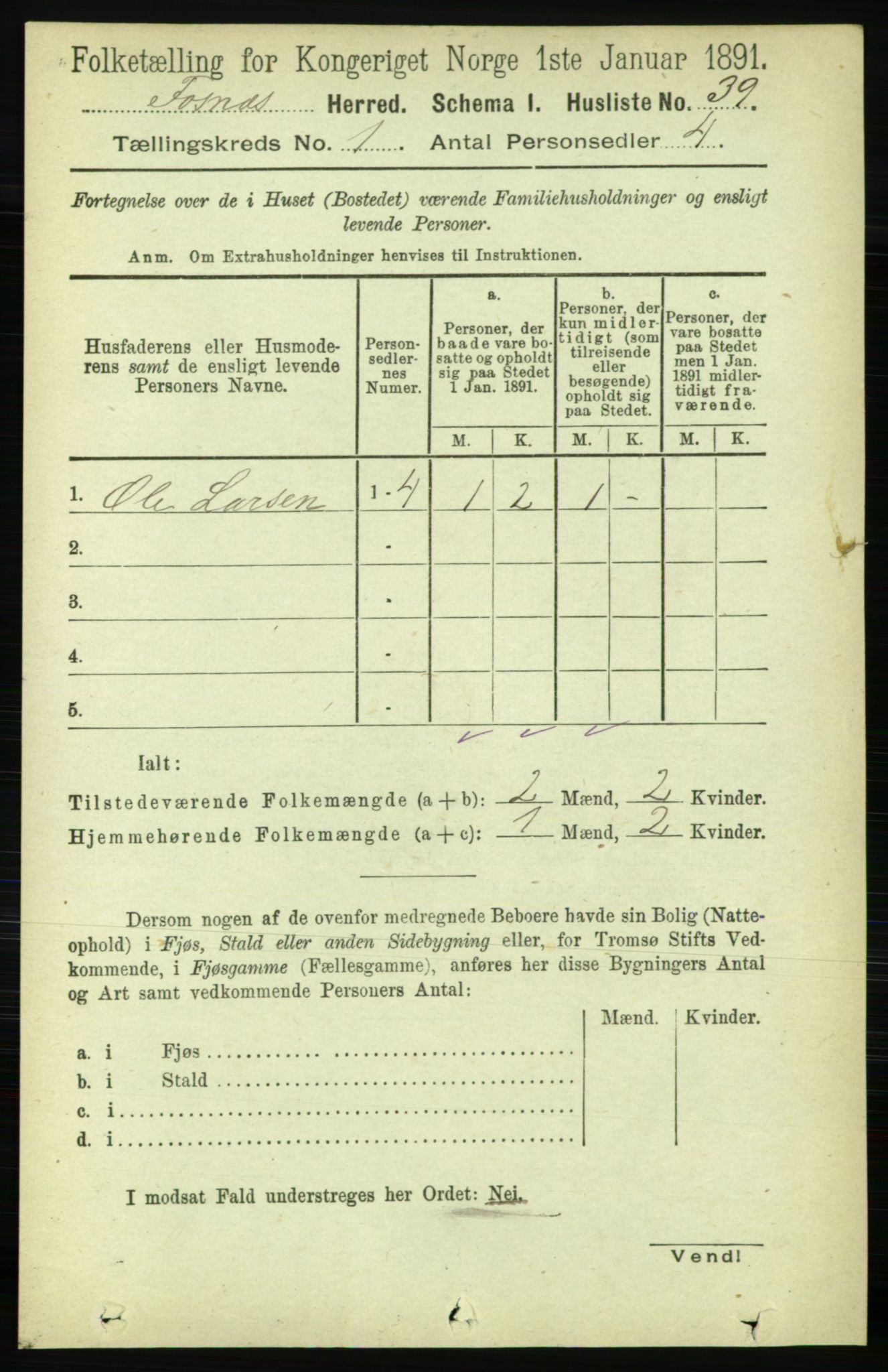 RA, 1891 census for 1748 Fosnes, 1891, p. 62