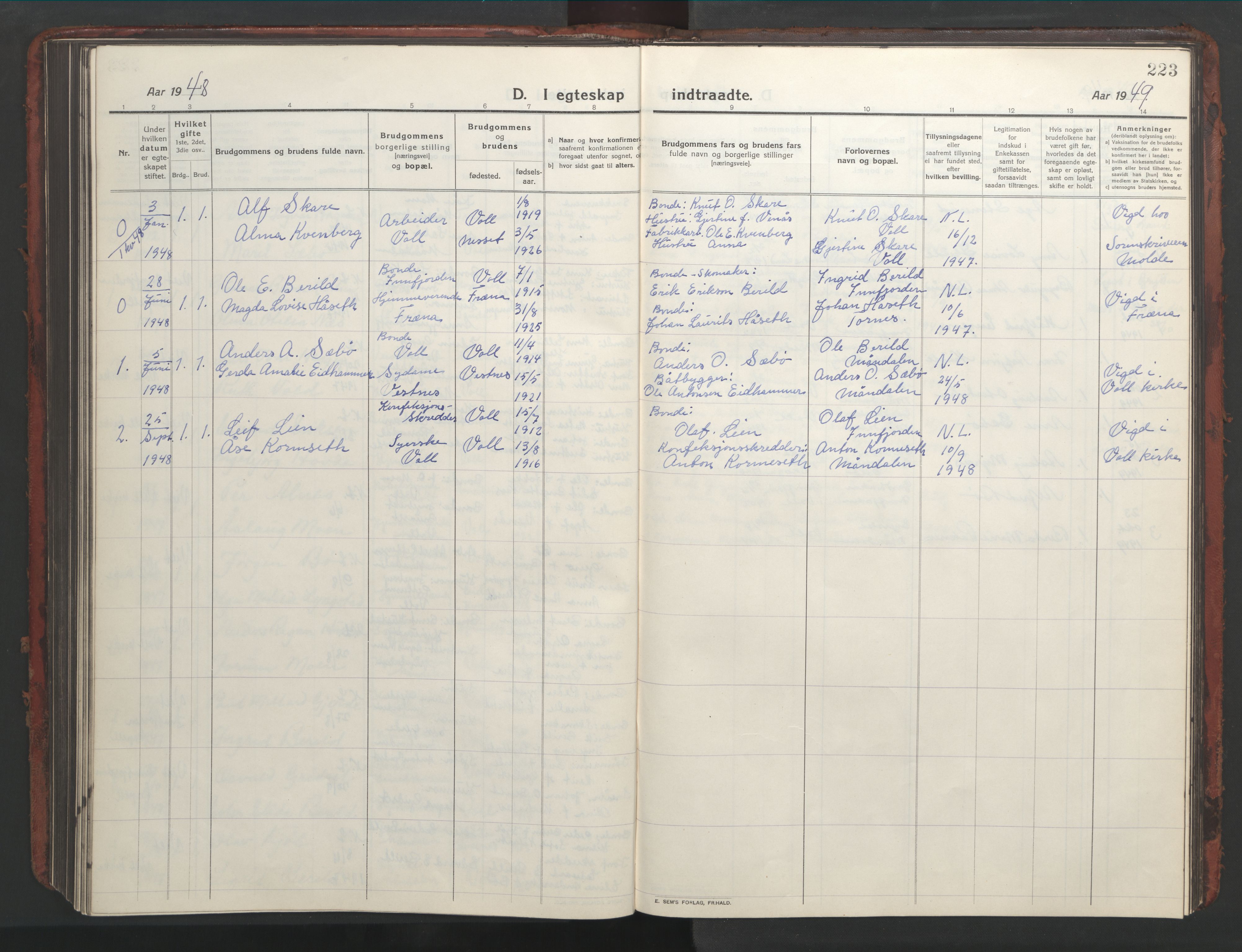 Ministerialprotokoller, klokkerbøker og fødselsregistre - Møre og Romsdal, AV/SAT-A-1454/543/L0565: Parish register (copy) no. 543C03, 1916-1955, p. 223