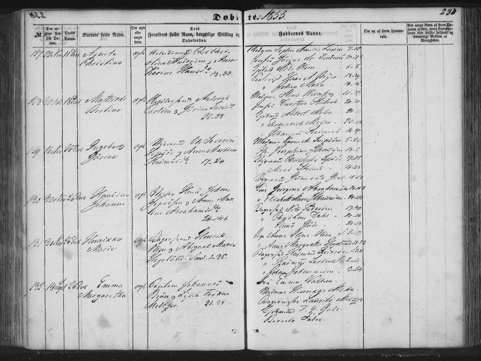 Korskirken sokneprestembete, SAB/A-76101/H/Haa/L0017: Parish register (official) no. B 3, 1851-1857, p. 230