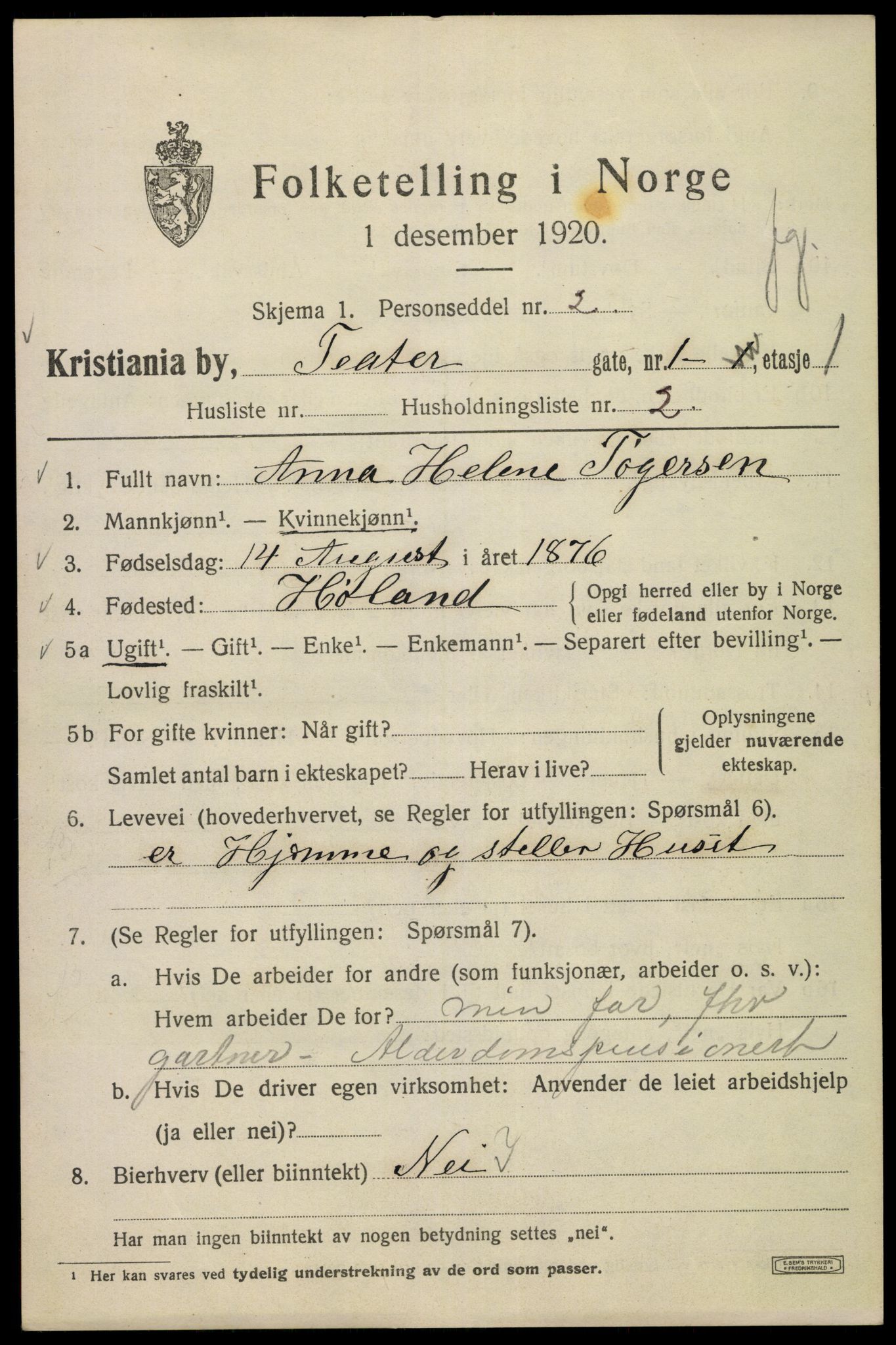 SAO, 1920 census for Kristiania, 1920, p. 564255