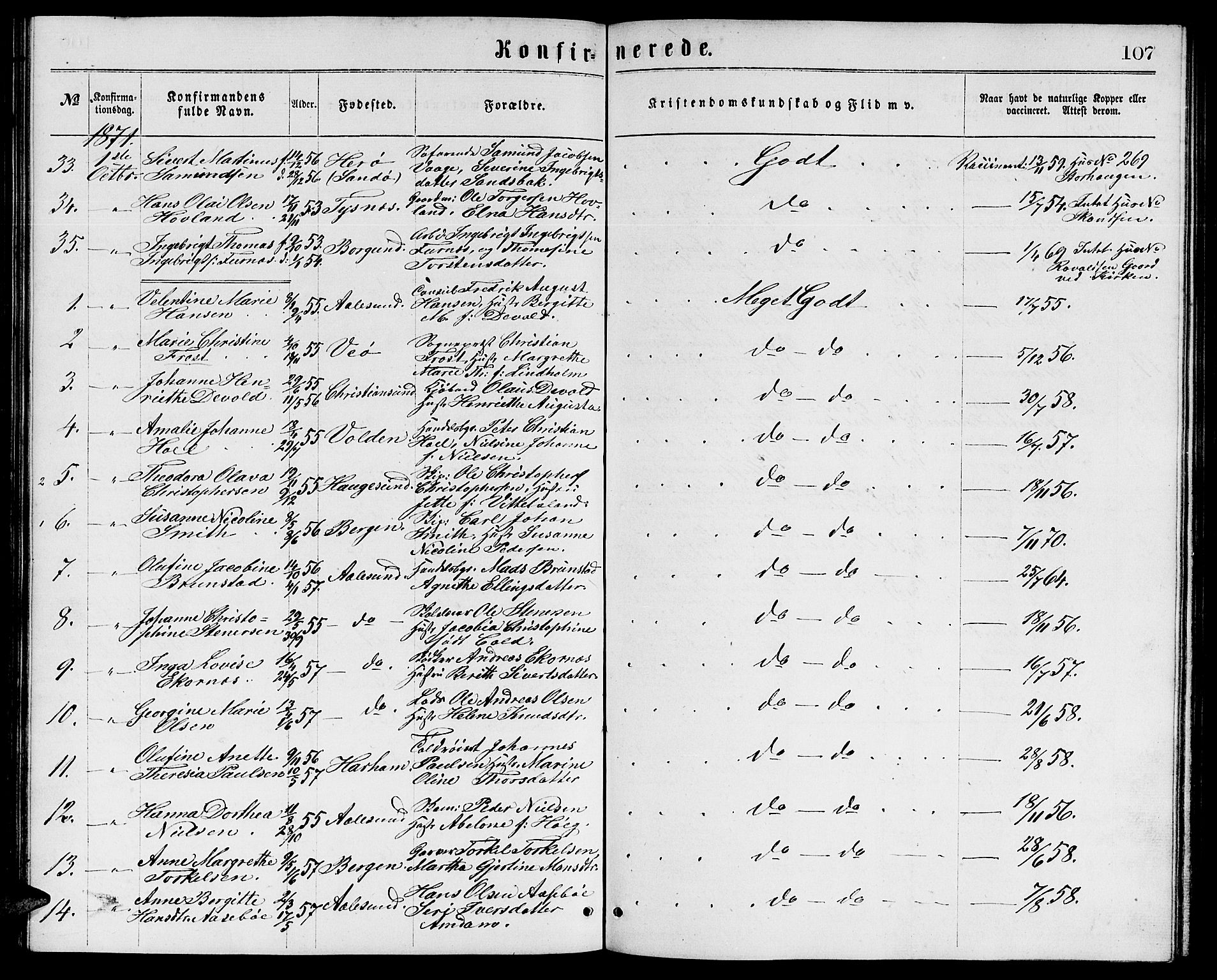 Ministerialprotokoller, klokkerbøker og fødselsregistre - Møre og Romsdal, AV/SAT-A-1454/529/L0465: Parish register (copy) no. 529C02, 1868-1877, p. 107