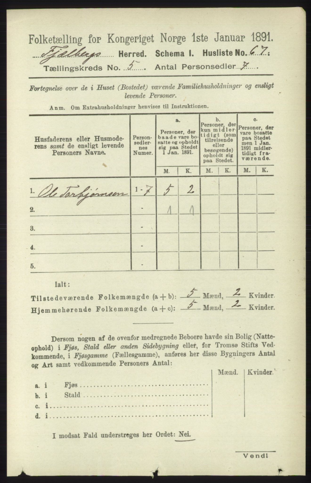 RA, 1891 census for 1213 Fjelberg, 1891, p. 1475