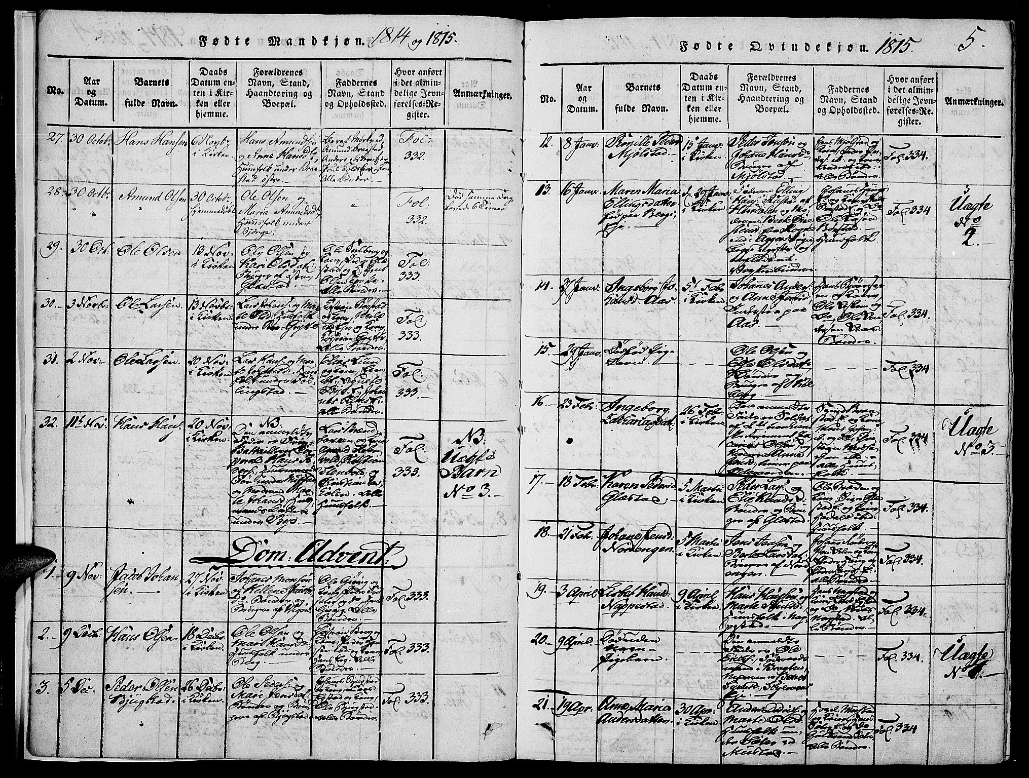 Vardal prestekontor, SAH/PREST-100/H/Ha/Haa/L0004: Parish register (official) no. 4, 1814-1831, p. 5
