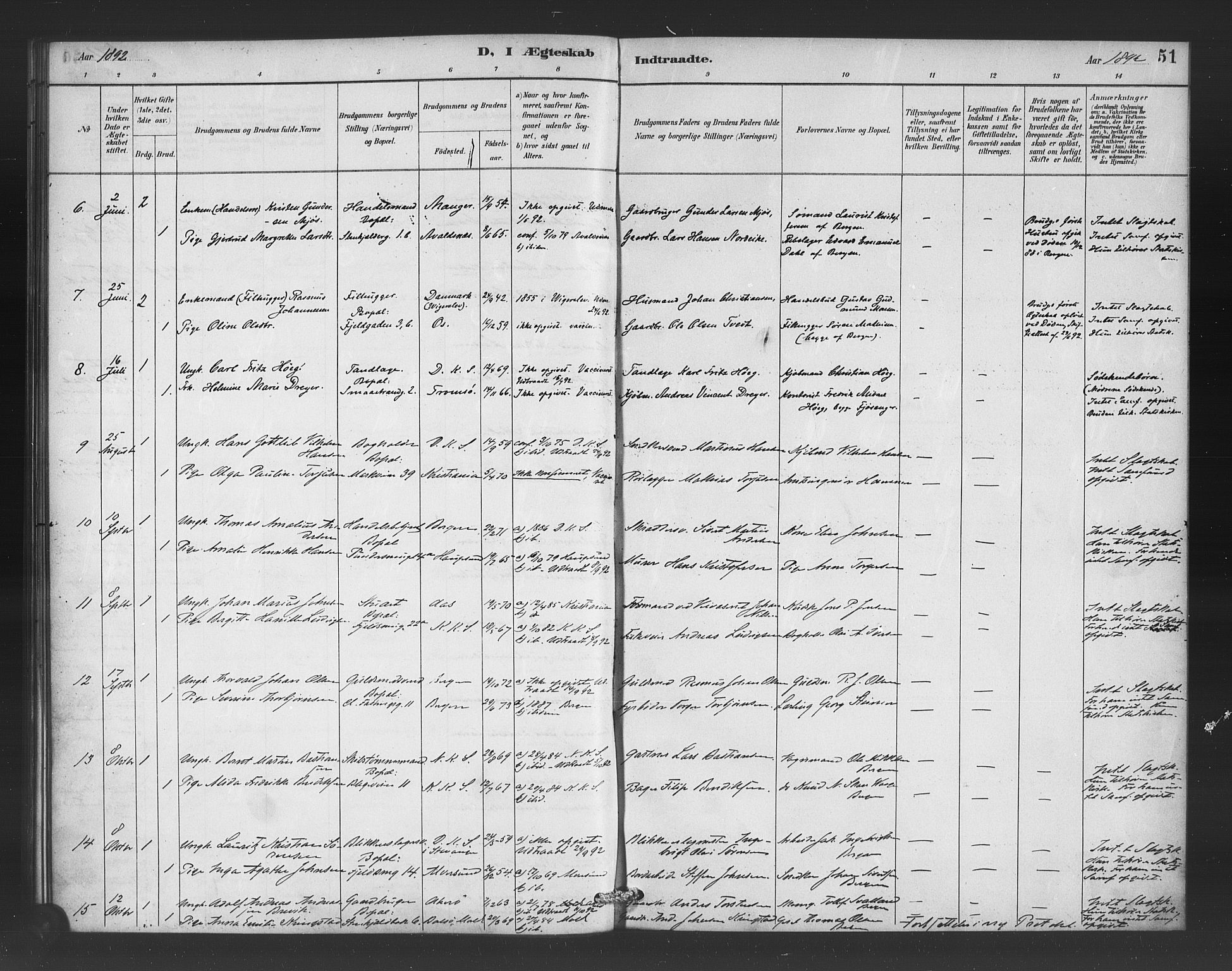 Korskirken sokneprestembete, AV/SAB-A-76101/H/Haa/L0052: Parish register (official) no. G 2, 1887-1899, p. 51