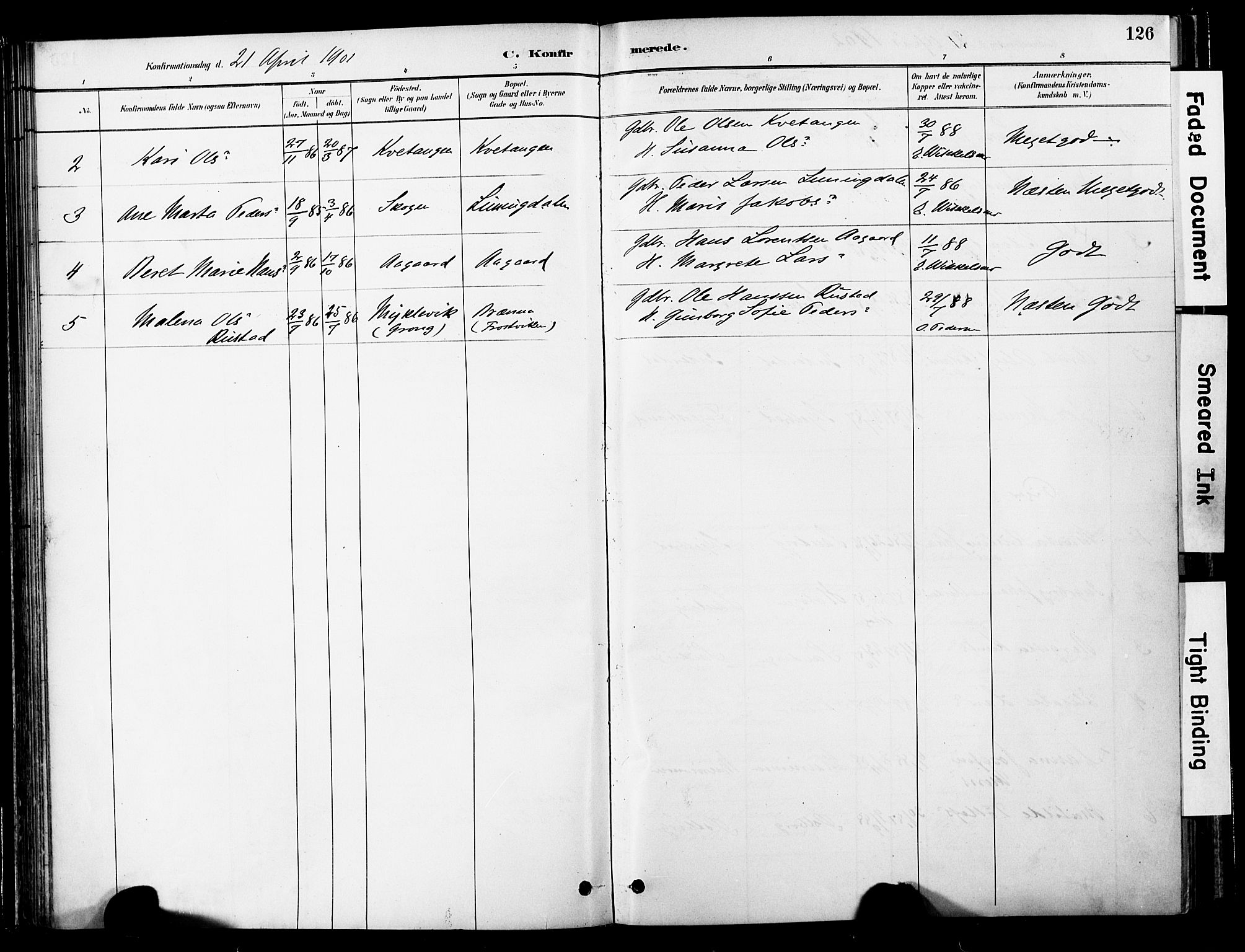 Ministerialprotokoller, klokkerbøker og fødselsregistre - Nord-Trøndelag, AV/SAT-A-1458/755/L0494: Parish register (official) no. 755A03, 1882-1902, p. 126