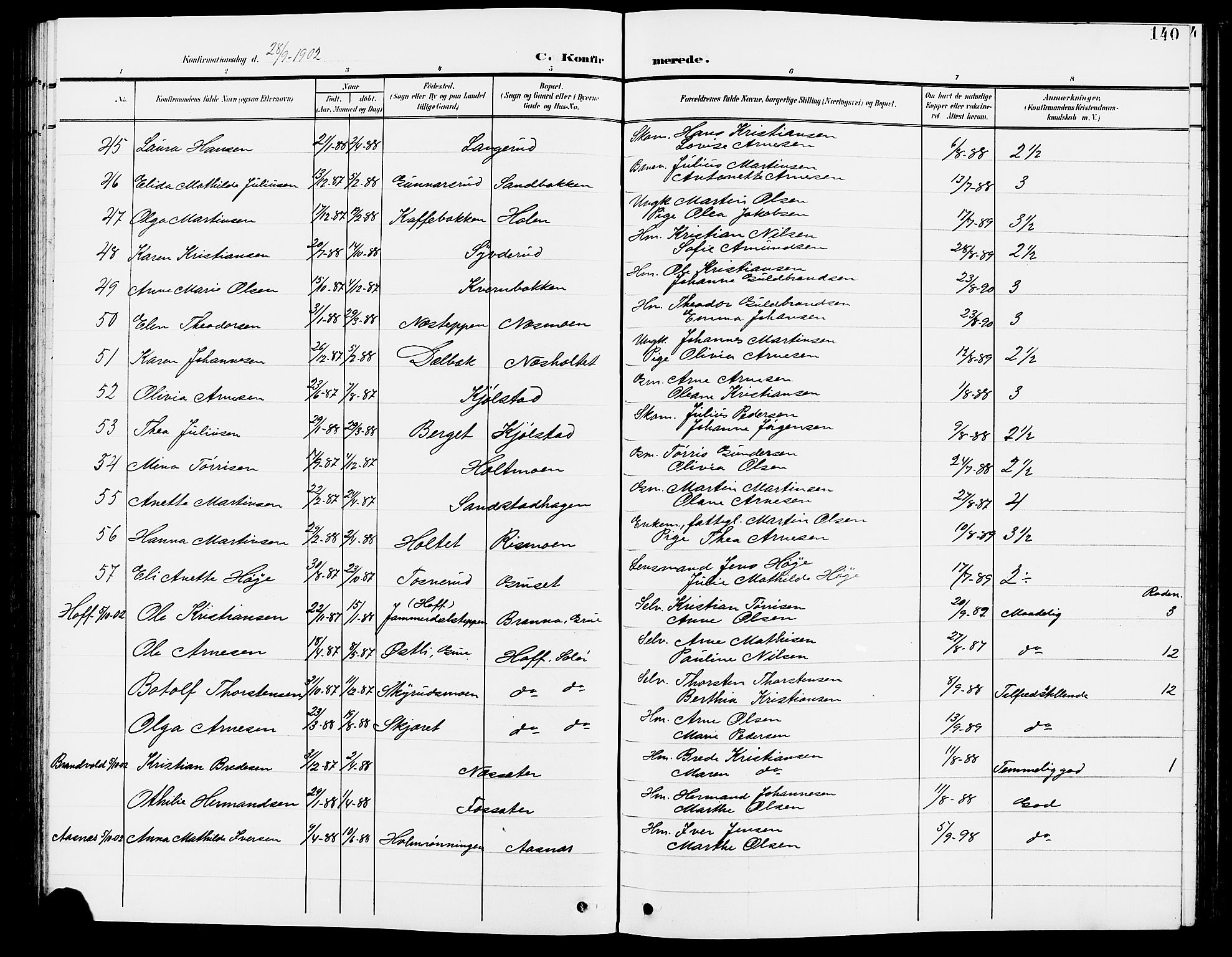 Grue prestekontor, SAH/PREST-036/H/Ha/Hab/L0005: Parish register (copy) no. 5, 1900-1909, p. 140