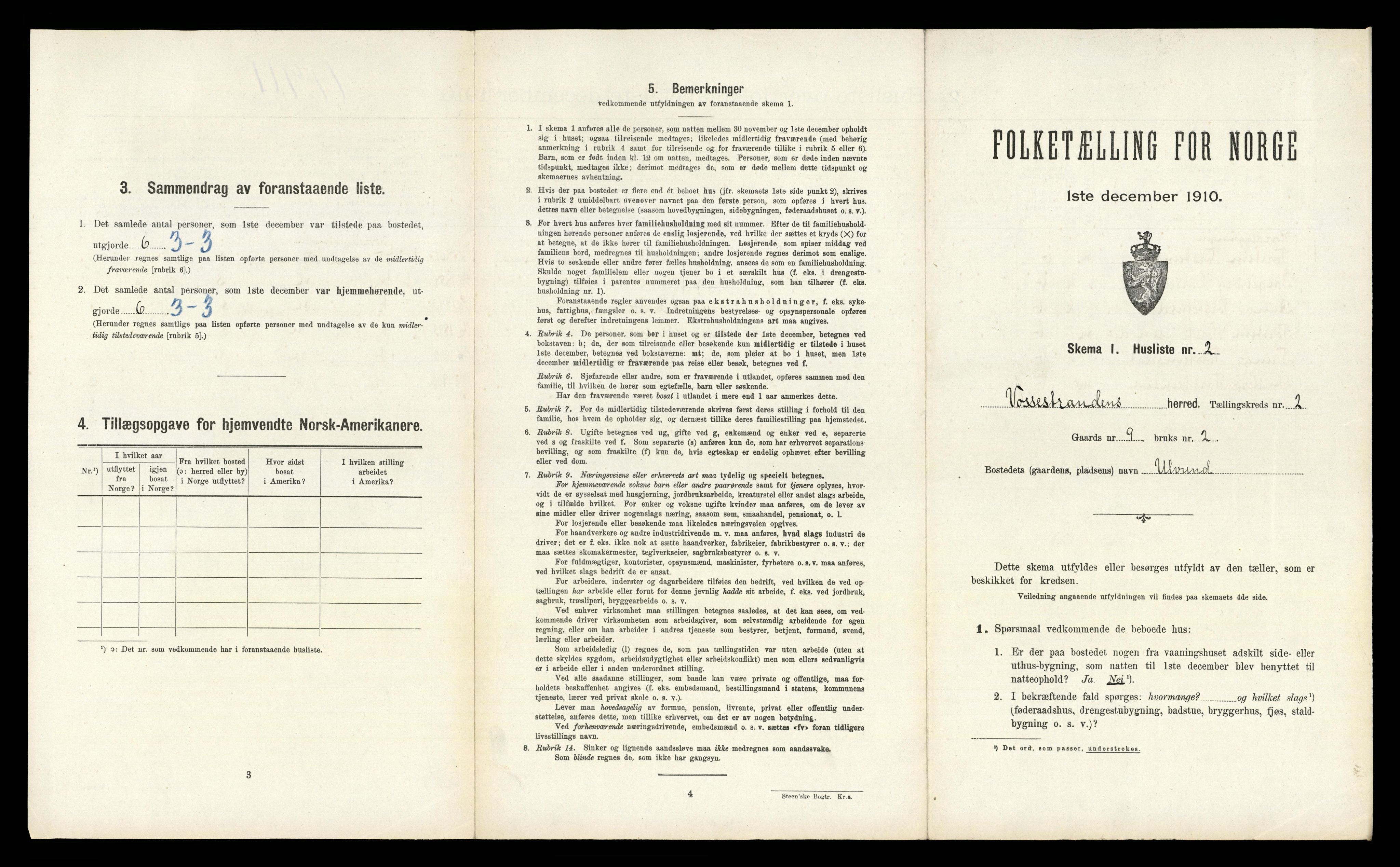 RA, 1910 census for Vossestrand, 1910, p. 207