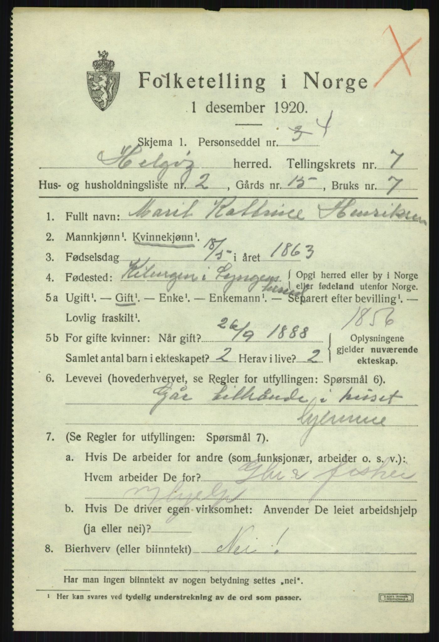 SATØ, 1920 census for Helgøy, 1920, p. 2553