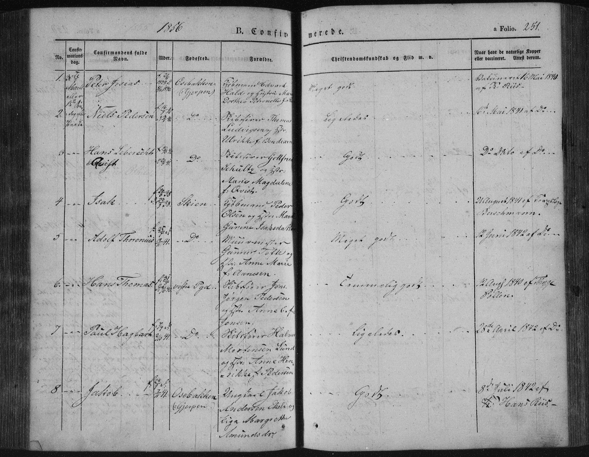 Porsgrunn kirkebøker , SAKO/A-104/F/Fa/L0006: Parish register (official) no. 6, 1841-1857, p. 251