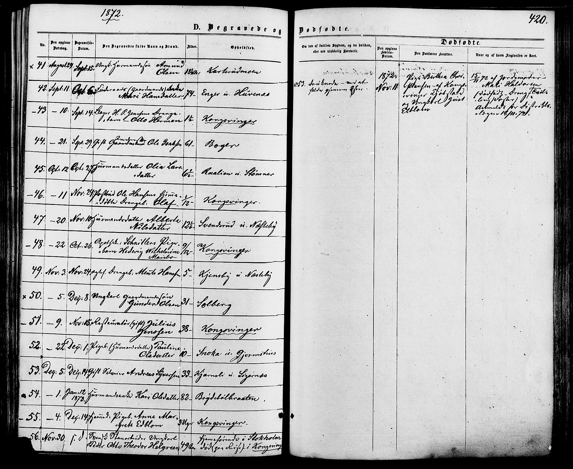 Vinger prestekontor, SAH/PREST-024/H/Ha/Haa/L0012: Parish register (official) no. 12, 1871-1880, p. 420
