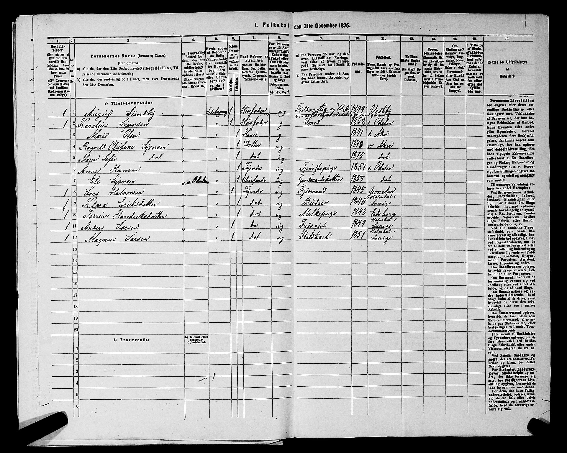 RA, 1875 census for 0218aP Vestre Aker, 1875, p. 862