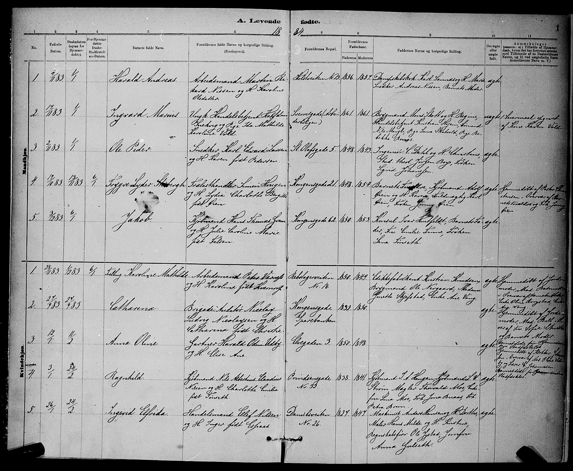 Ministerialprotokoller, klokkerbøker og fødselsregistre - Sør-Trøndelag, SAT/A-1456/601/L0092: Parish register (copy) no. 601C10, 1884-1897, p. 1