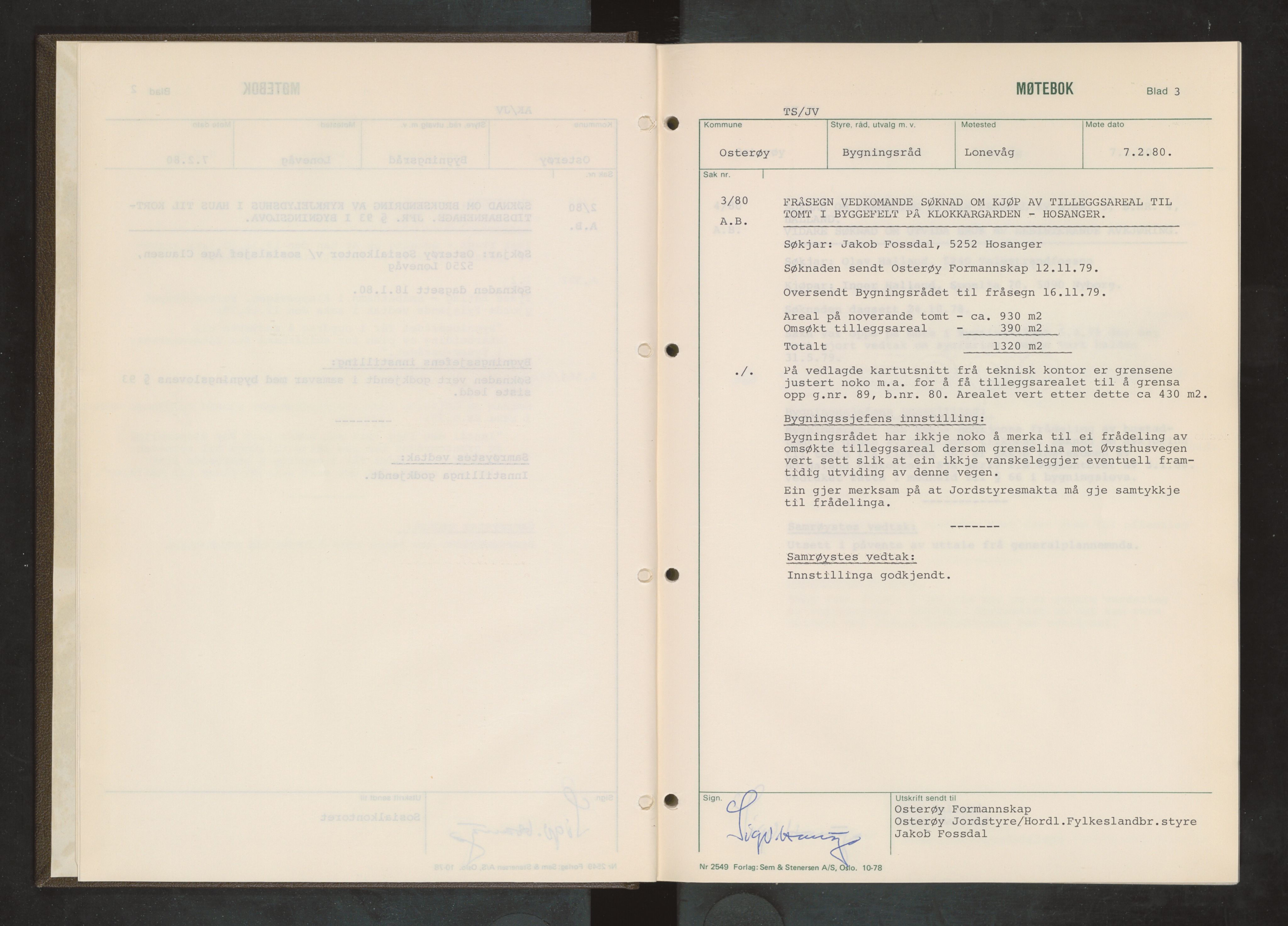 Osterøy kommune. Bygningsrådet, IKAH/1253b-511/A/Aa/L0013: Møtebok Osterøy bygningsråd, 1980