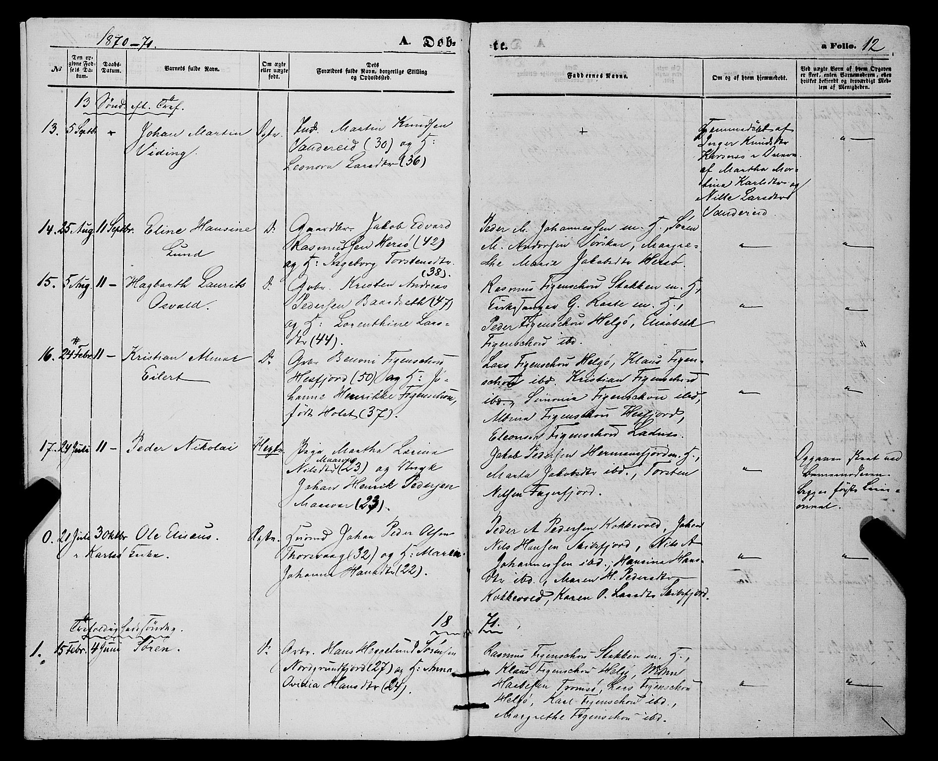 Karlsøy sokneprestembete, SATØ/S-1299/H/Ha/Haa/L0010kirke: Parish register (official) no. 10, 1867-1878, p. 12