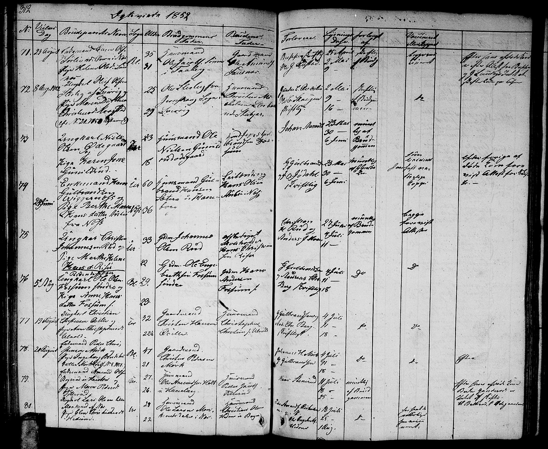 Aurskog prestekontor Kirkebøker, SAO/A-10304a/G/Ga/L0002: Parish register (copy) no. I 2, 1829-1857, p. 312