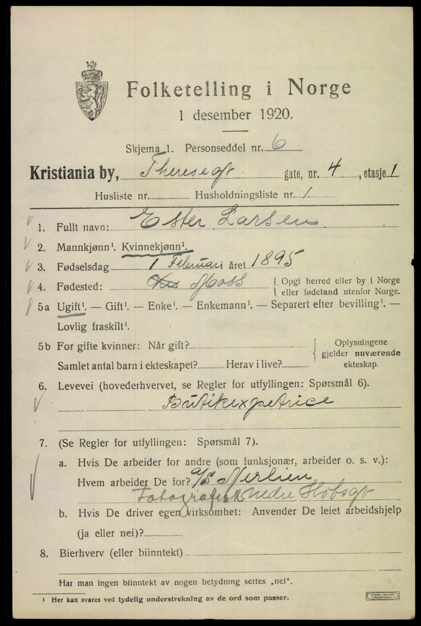 SAO, 1920 census for Kristiania, 1920, p. 566077