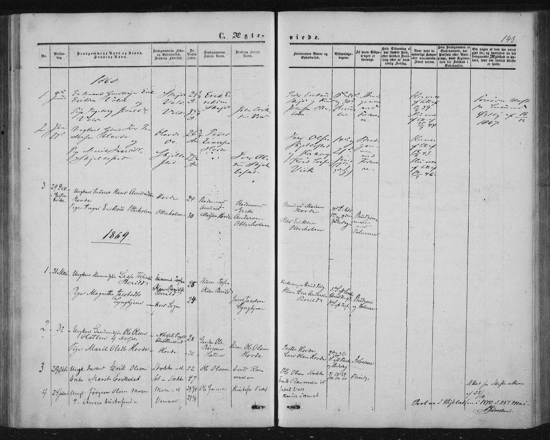 Ministerialprotokoller, klokkerbøker og fødselsregistre - Møre og Romsdal, AV/SAT-A-1454/543/L0562: Parish register (official) no. 543A02, 1854-1884, p. 143