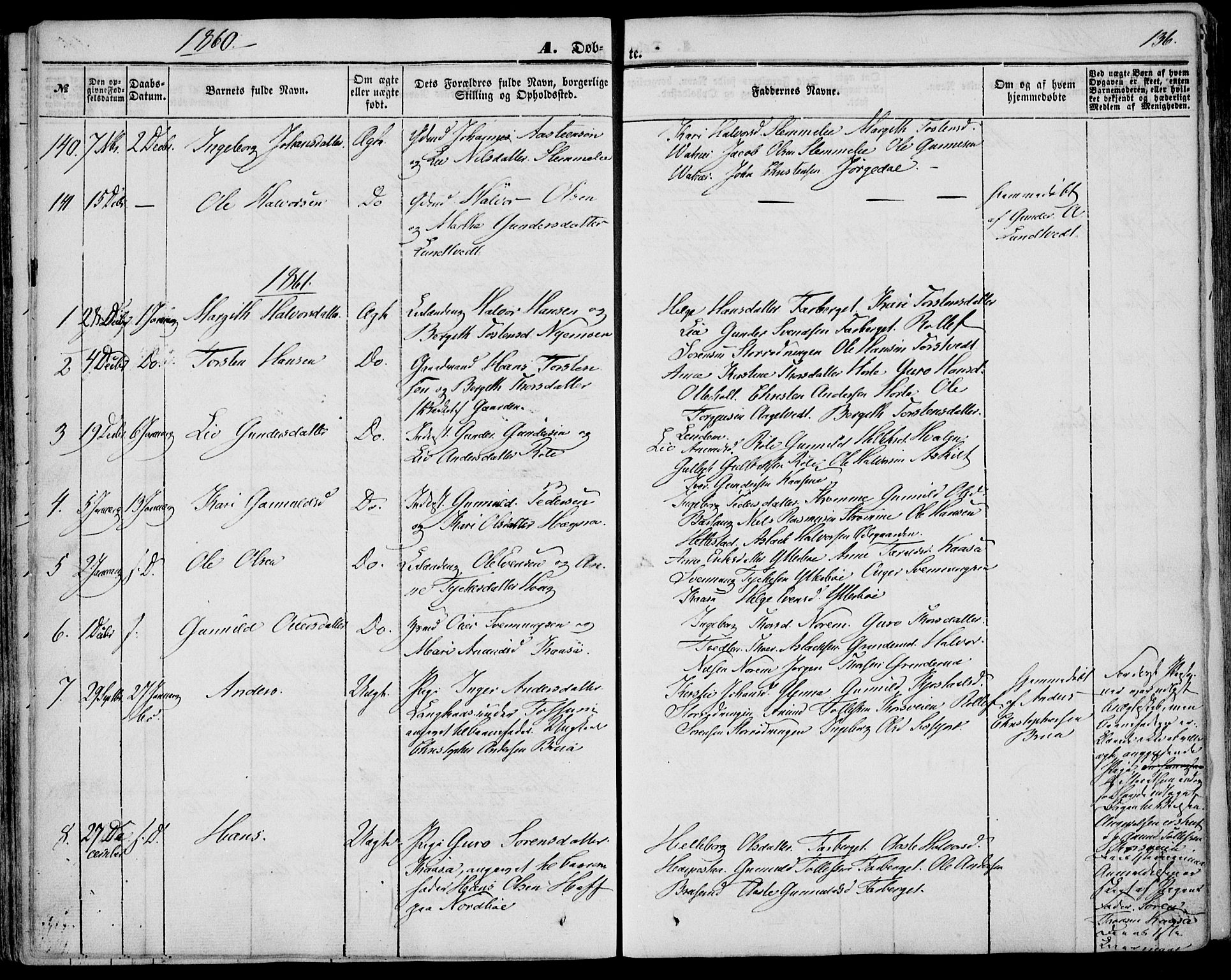 Bø kirkebøker, AV/SAKO-A-257/F/Fa/L0008: Parish register (official) no. 8, 1849-1861, p. 136