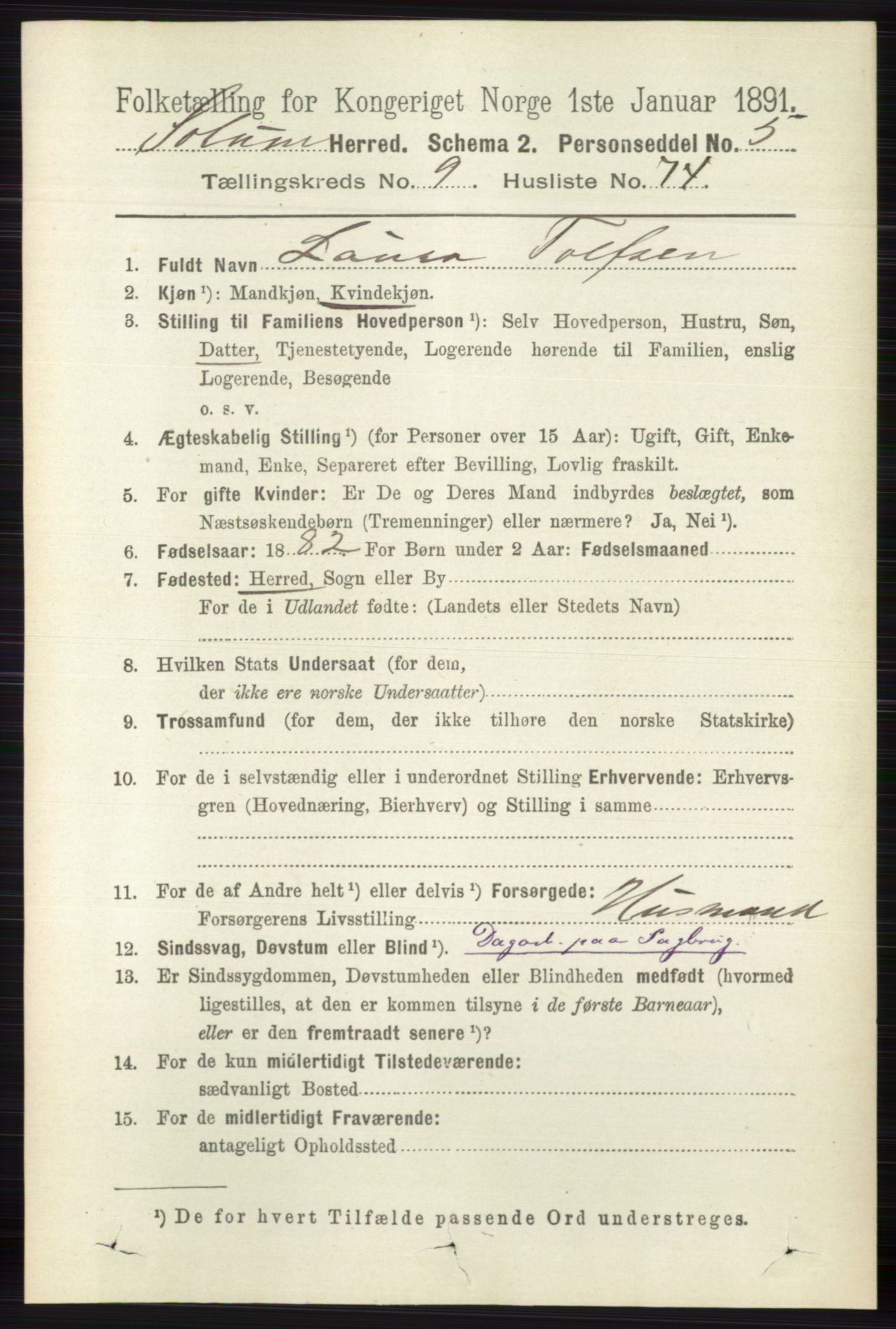 RA, 1891 census for 0818 Solum, 1891, p. 2471