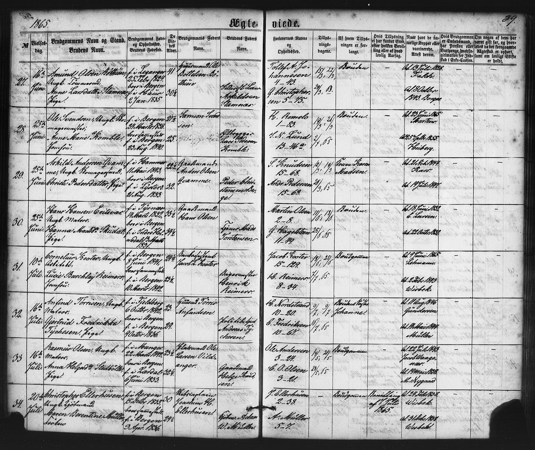 Nykirken Sokneprestembete, AV/SAB-A-77101/H/Haa/L0032: Parish register (official) no. D 2, 1861-1883, p. 39