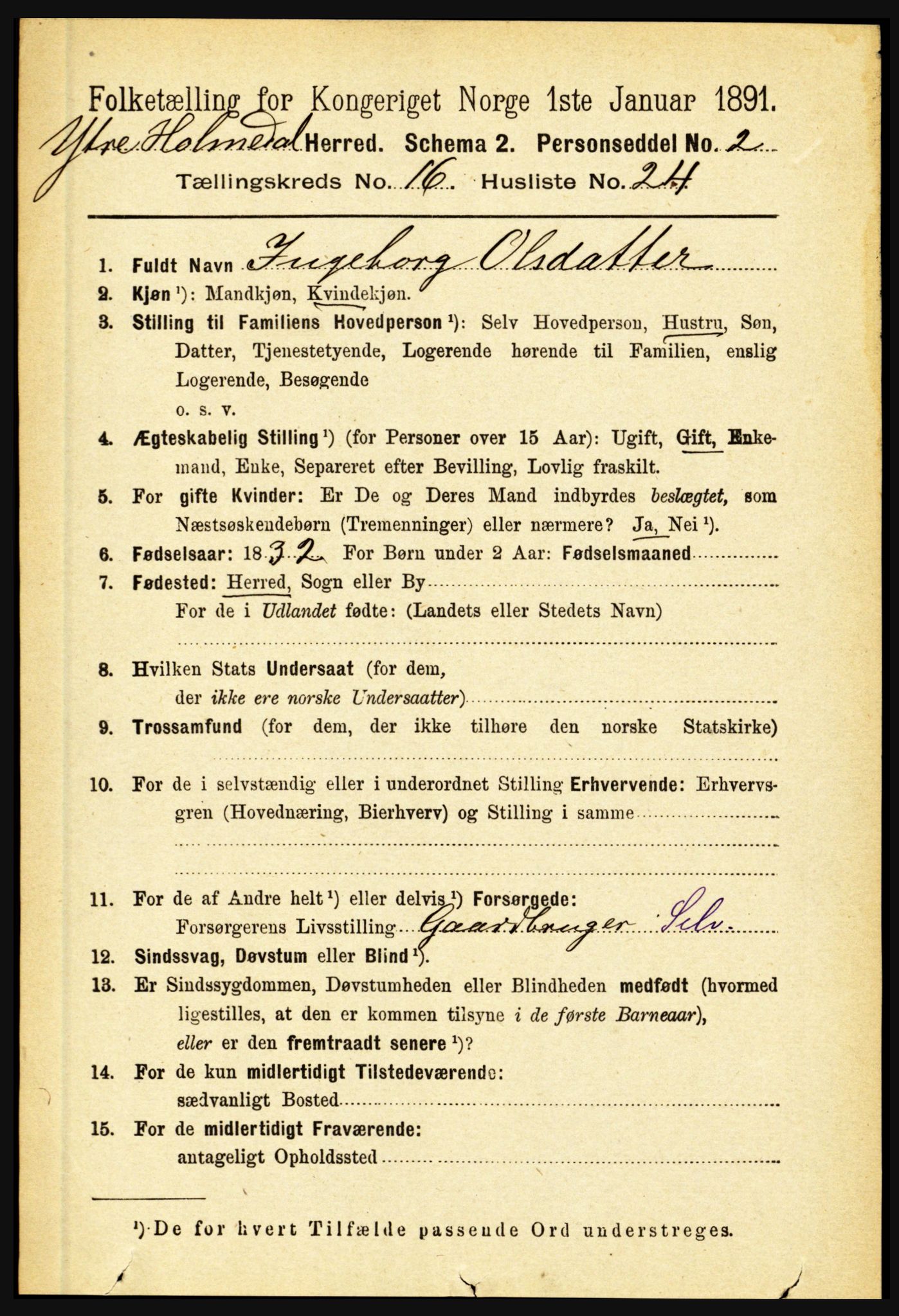 RA, 1891 census for 1429 Ytre Holmedal, 1891, p. 4383