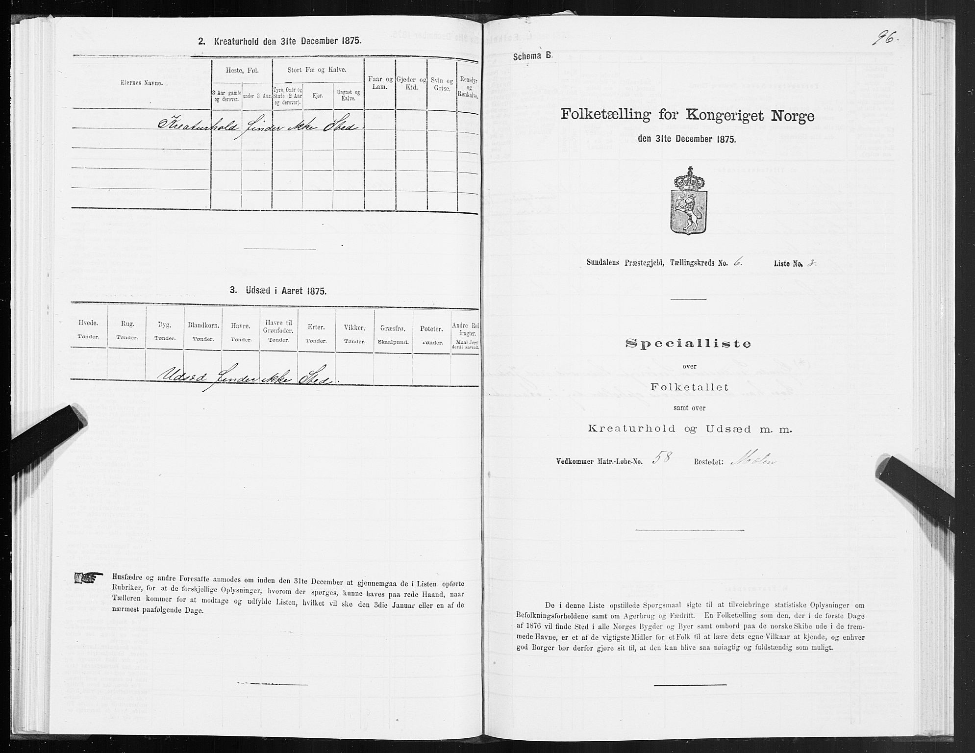 SAT, 1875 census for 1563P Sunndal, 1875, p. 2096