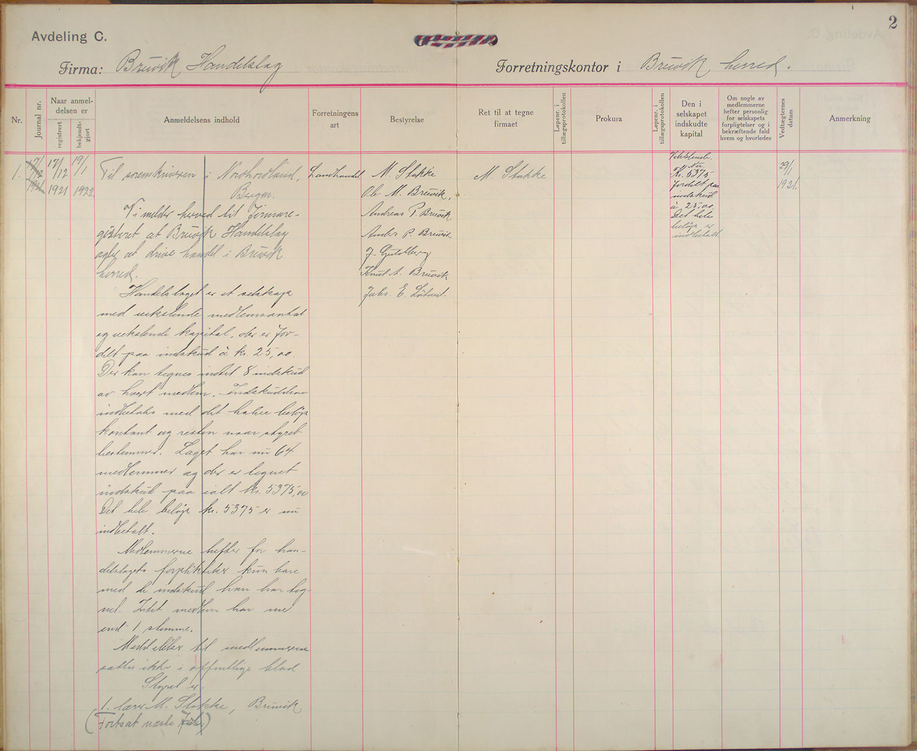 Nordhordland sorenskrivar, AV/SAB-A-2901/1/L/Lc/L0002: Selskap med avgrensa ansvar, 1921-1937, p. 2