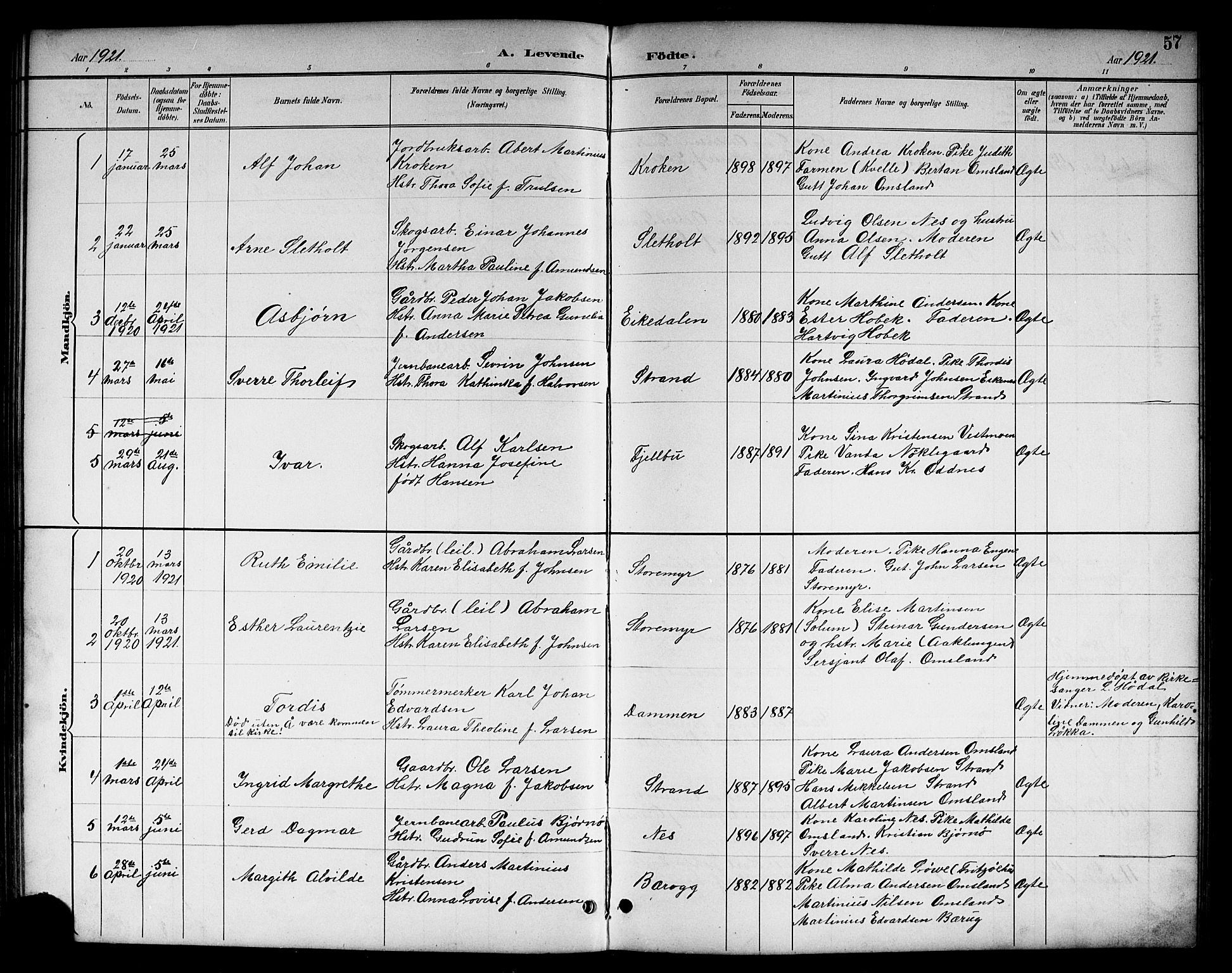 Brunlanes kirkebøker, SAKO/A-342/G/Gc/L0002: Parish register (copy) no. III 2, 1891-1922, p. 57
