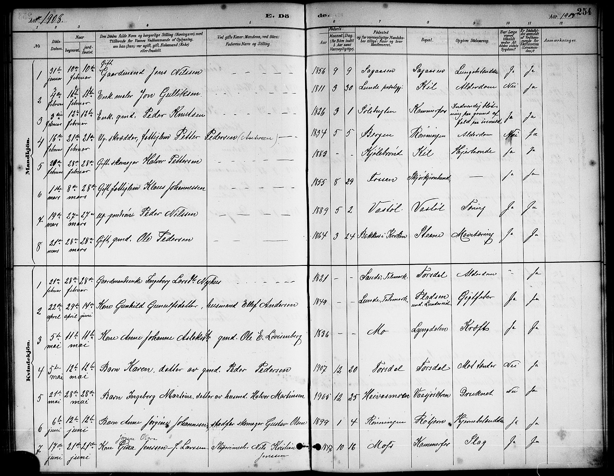 Sannidal kirkebøker, AV/SAKO-A-296/G/Ga/L0003: Parish register (copy) no. 3, 1887-1922, p. 254