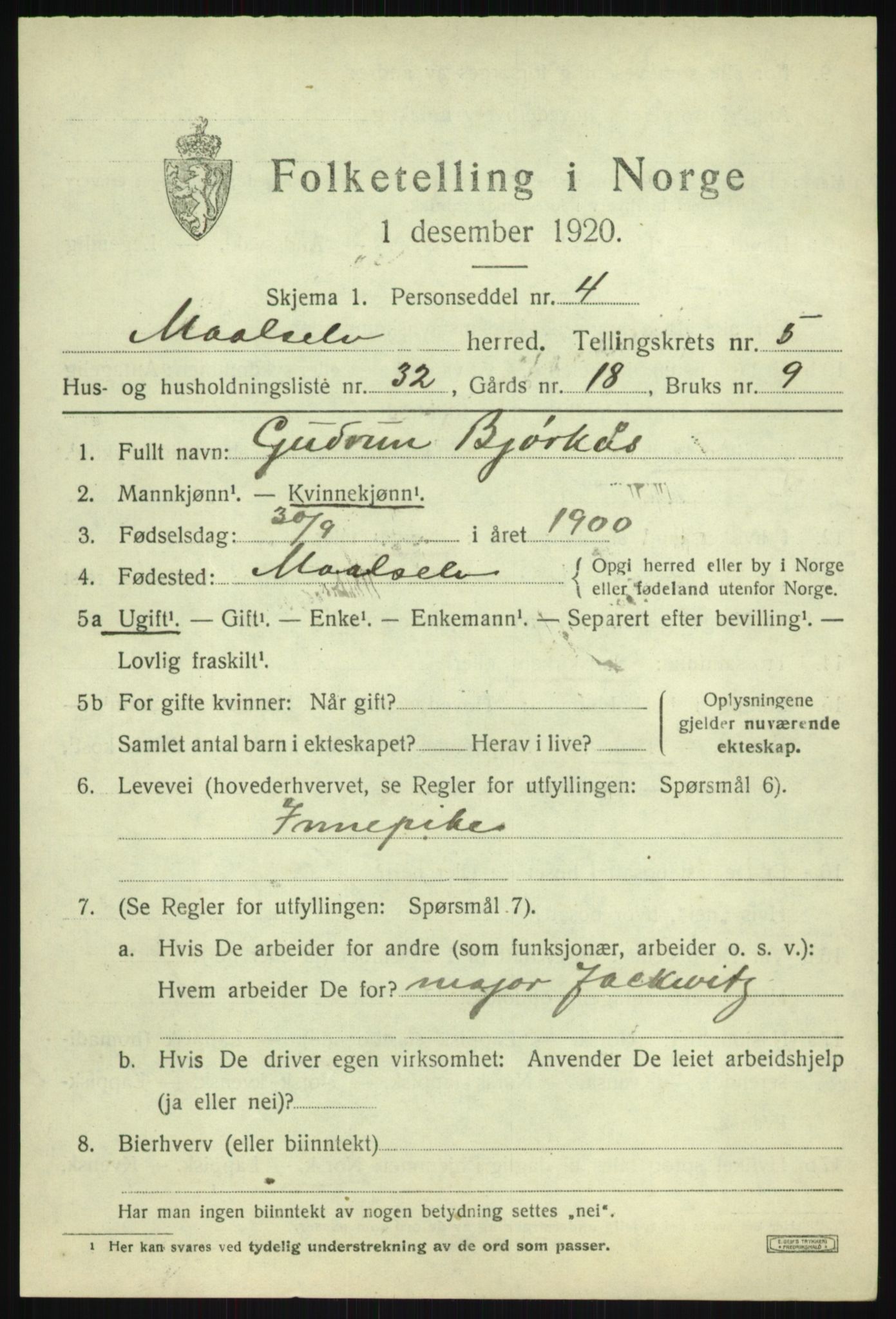 SATØ, 1920 census for Målselv, 1920, p. 3603