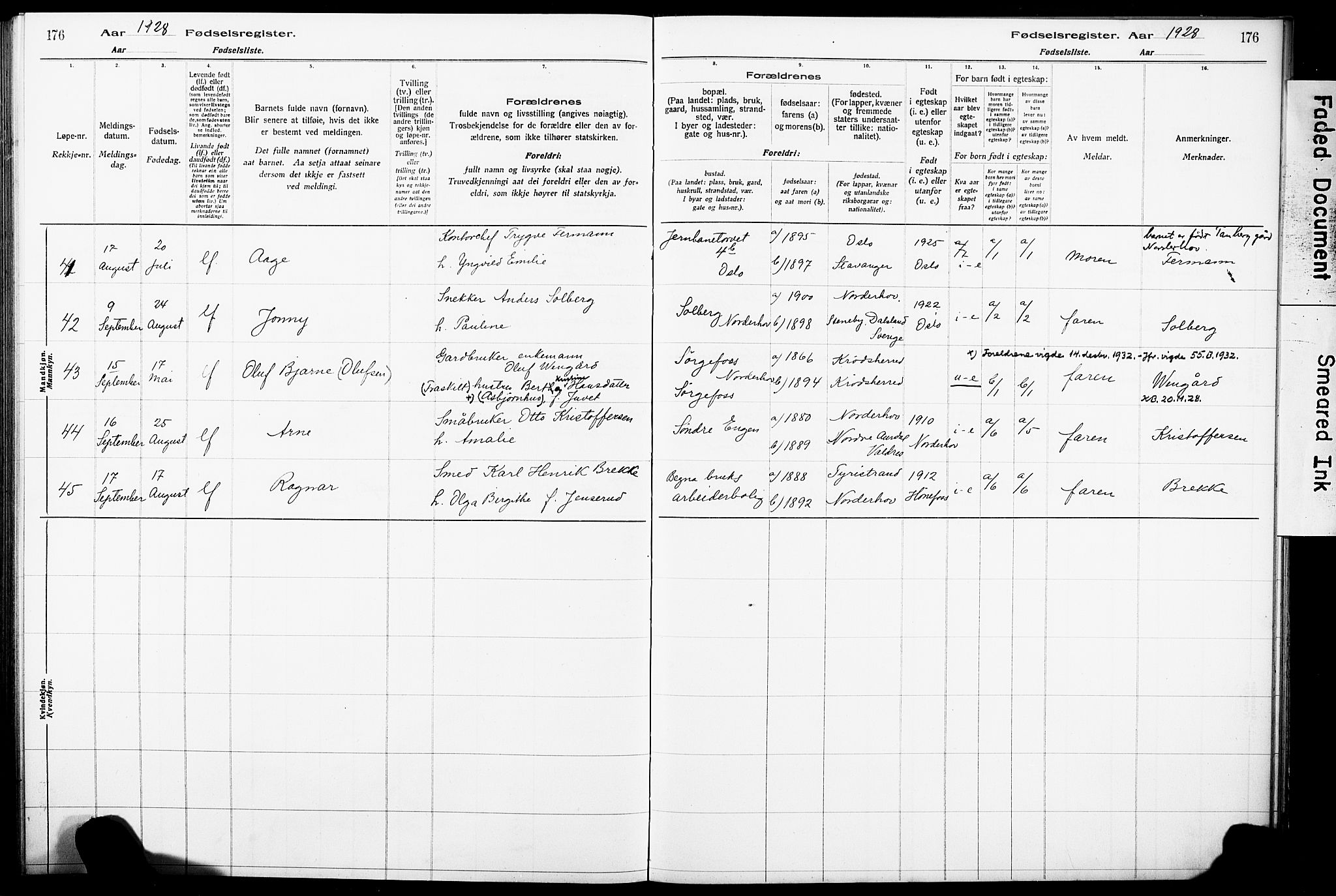 Norderhov kirkebøker, AV/SAKO-A-237/J/Ja/L0001: Birth register no. 1, 1916-1930, p. 176