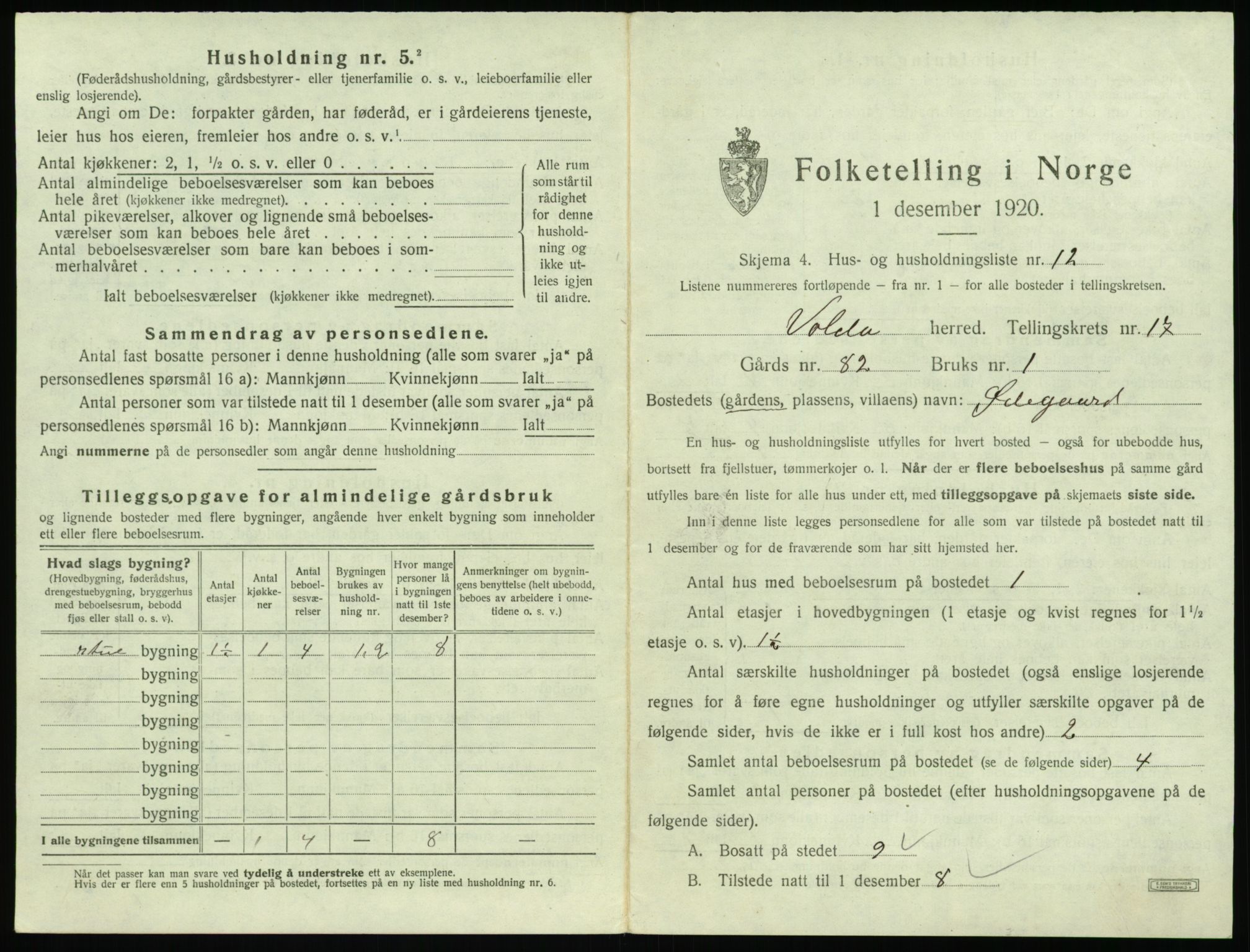 SAT, 1920 census for Volda, 1920, p. 1262