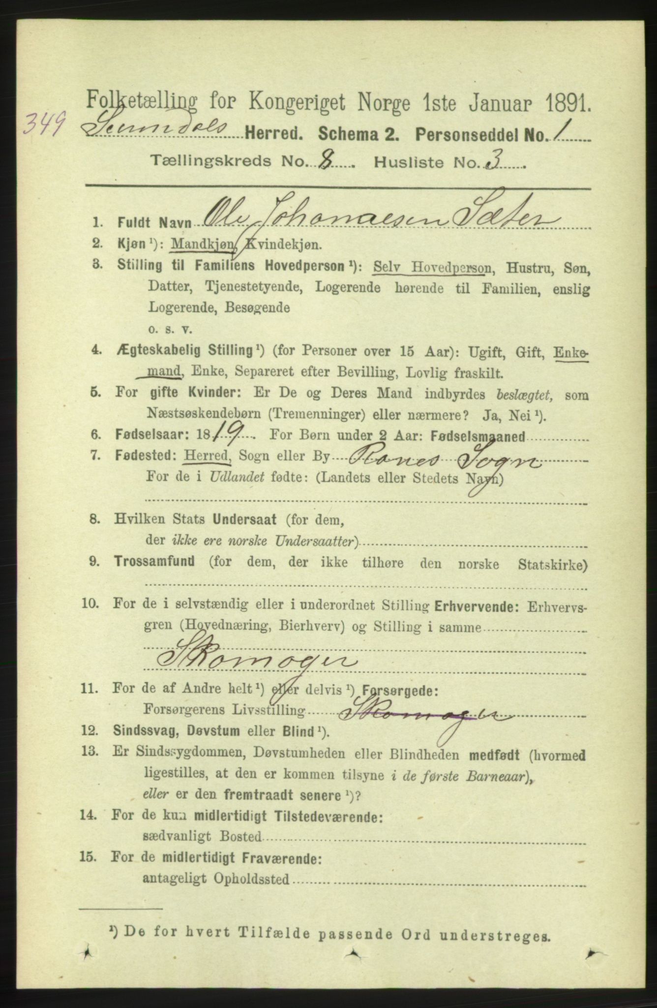 RA, 1891 census for 1566 Surnadal, 1891, p. 2086