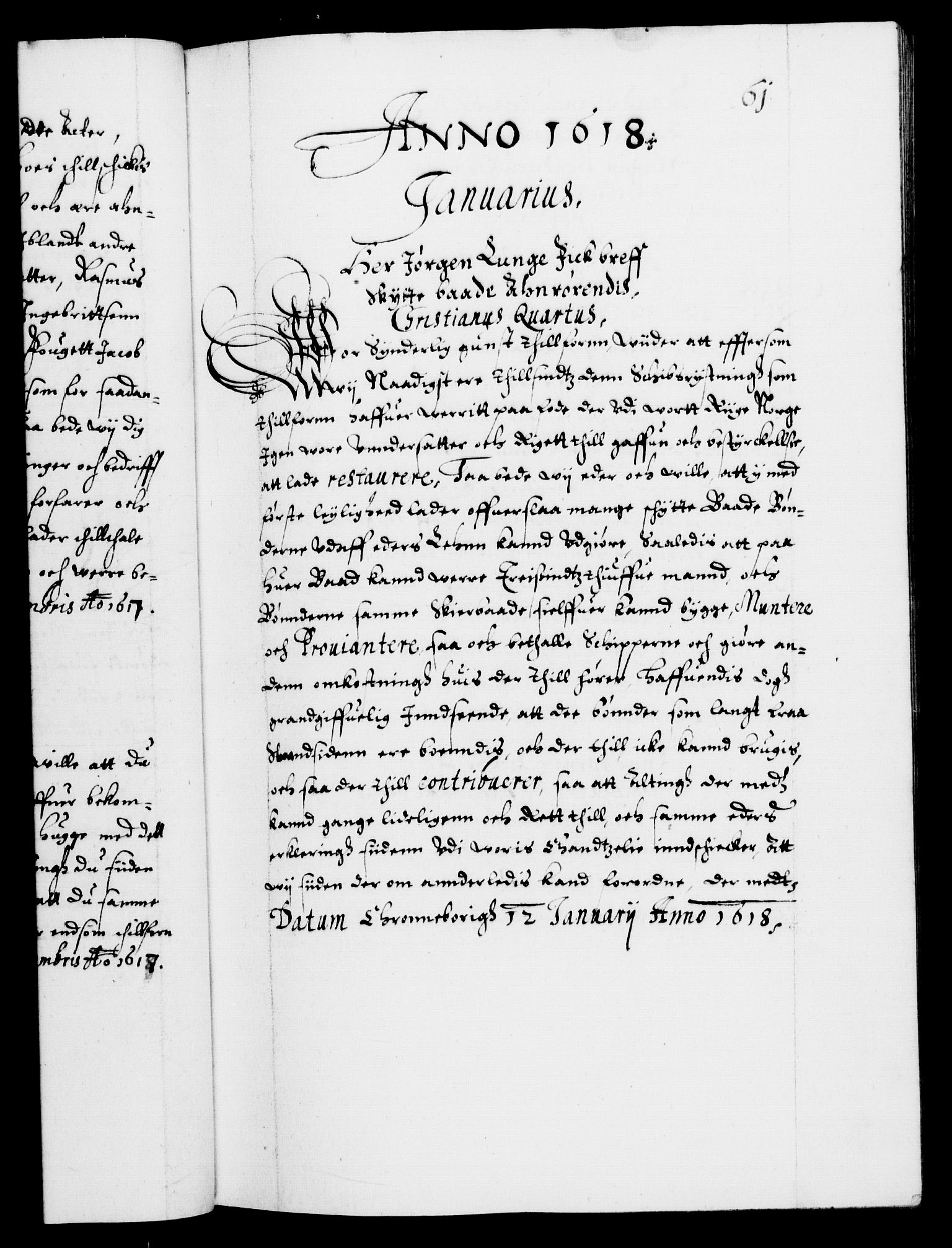Danske Kanselli 1572-1799, RA/EA-3023/F/Fc/Fca/Fcab/L0004: Norske tegnelser (mikrofilm), 1617-1627, p. 61a