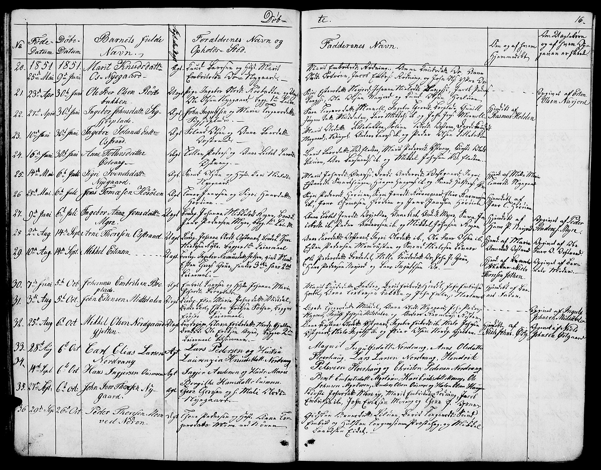 Tolga prestekontor, SAH/PREST-062/L/L0004: Parish register (copy) no. 4, 1845-1887, p. 16