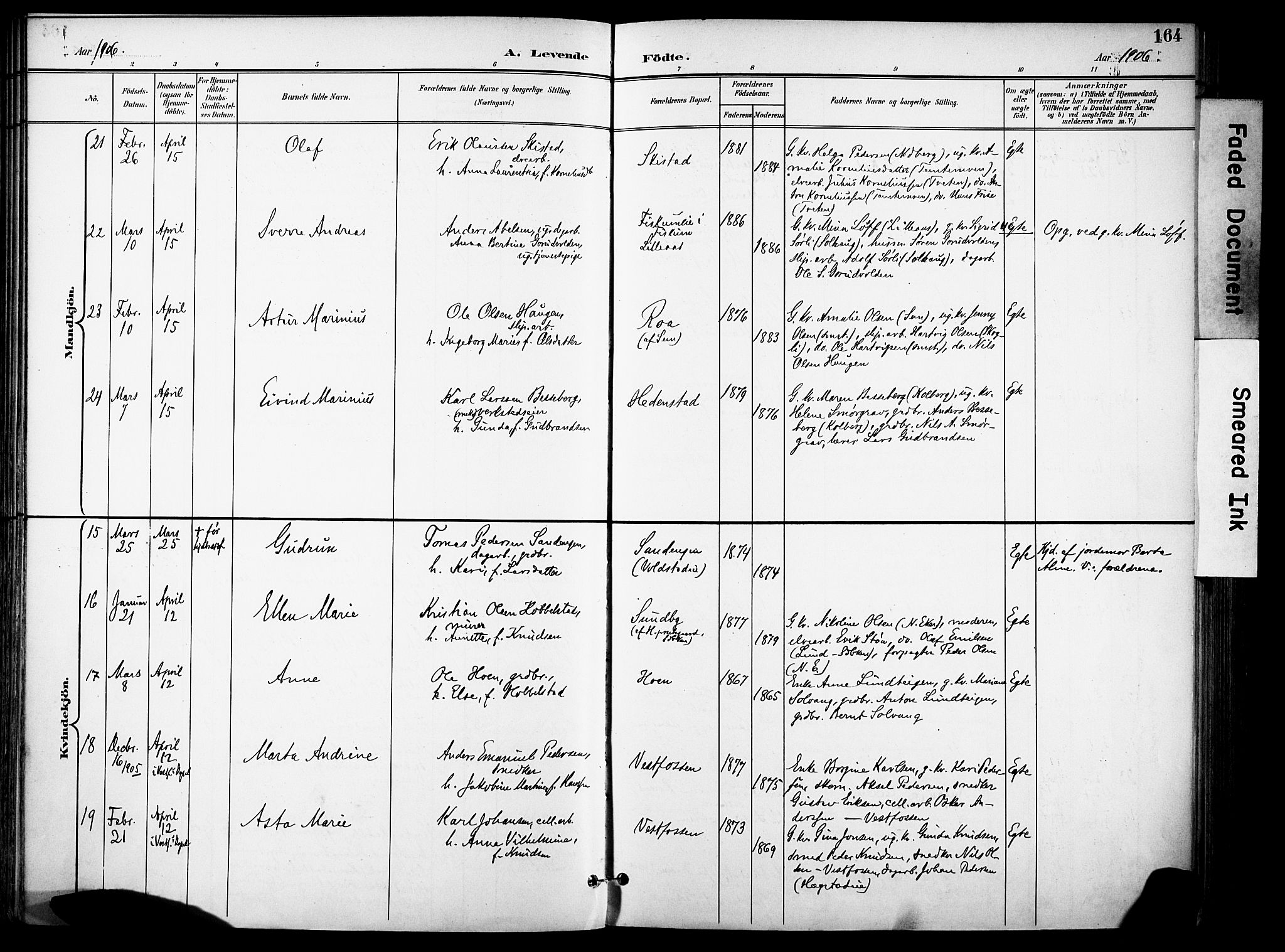 Eiker kirkebøker, AV/SAKO-A-4/F/Fb/L0003: Parish register (official) no. II 3, 1896-1942, p. 164