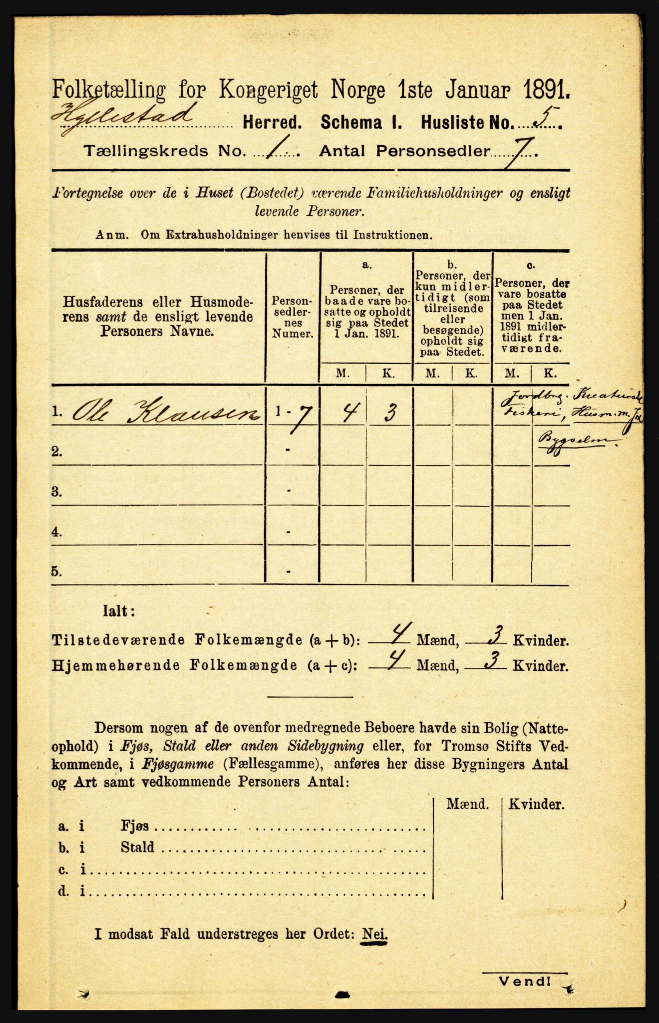 RA, 1891 census for 1413 Hyllestad, 1891, p. 45