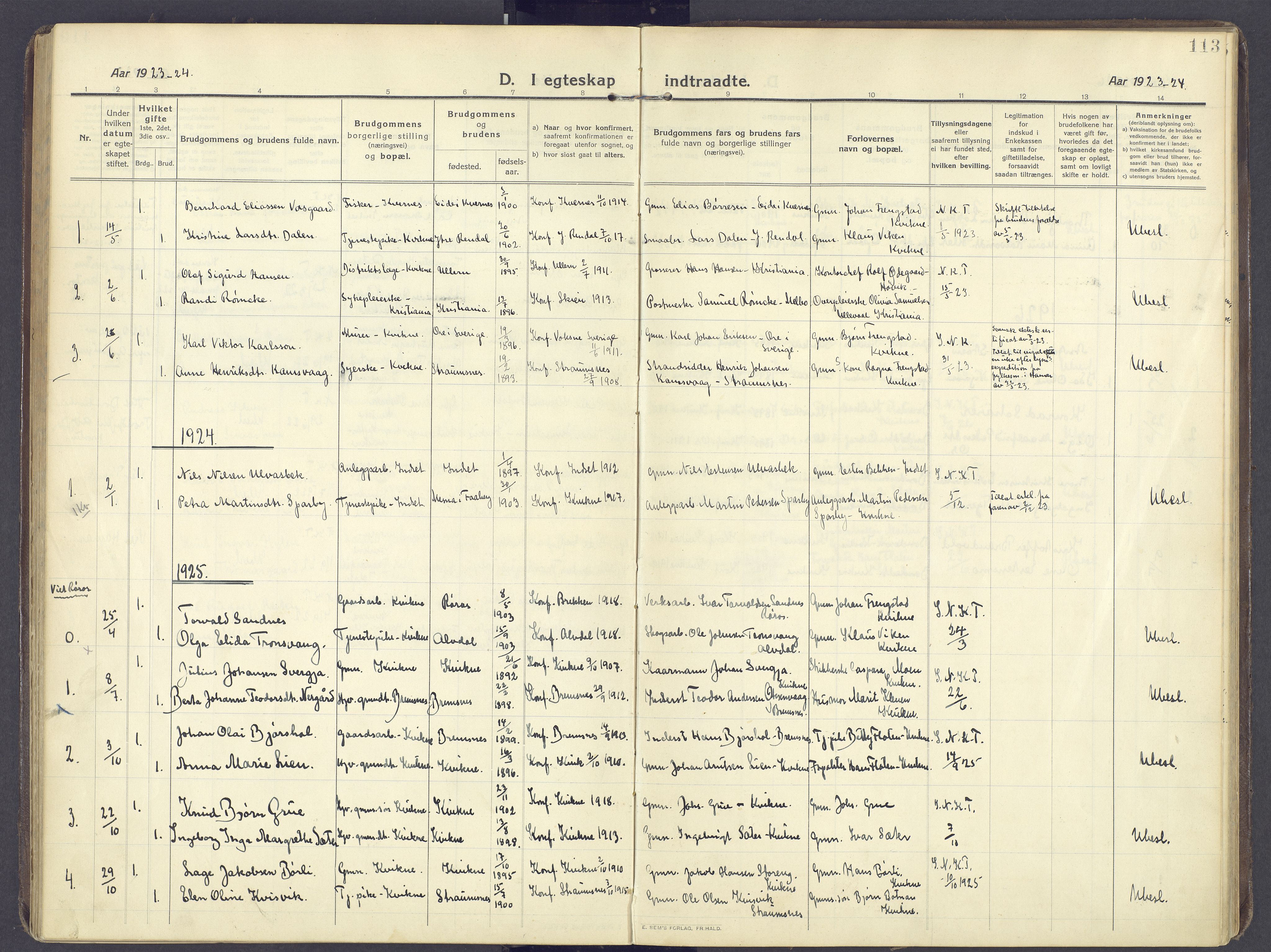 Kvikne prestekontor, SAH/PREST-064/H/Ha/Haa/L0009: Parish register (official) no. 9, 1911-1942, p. 113