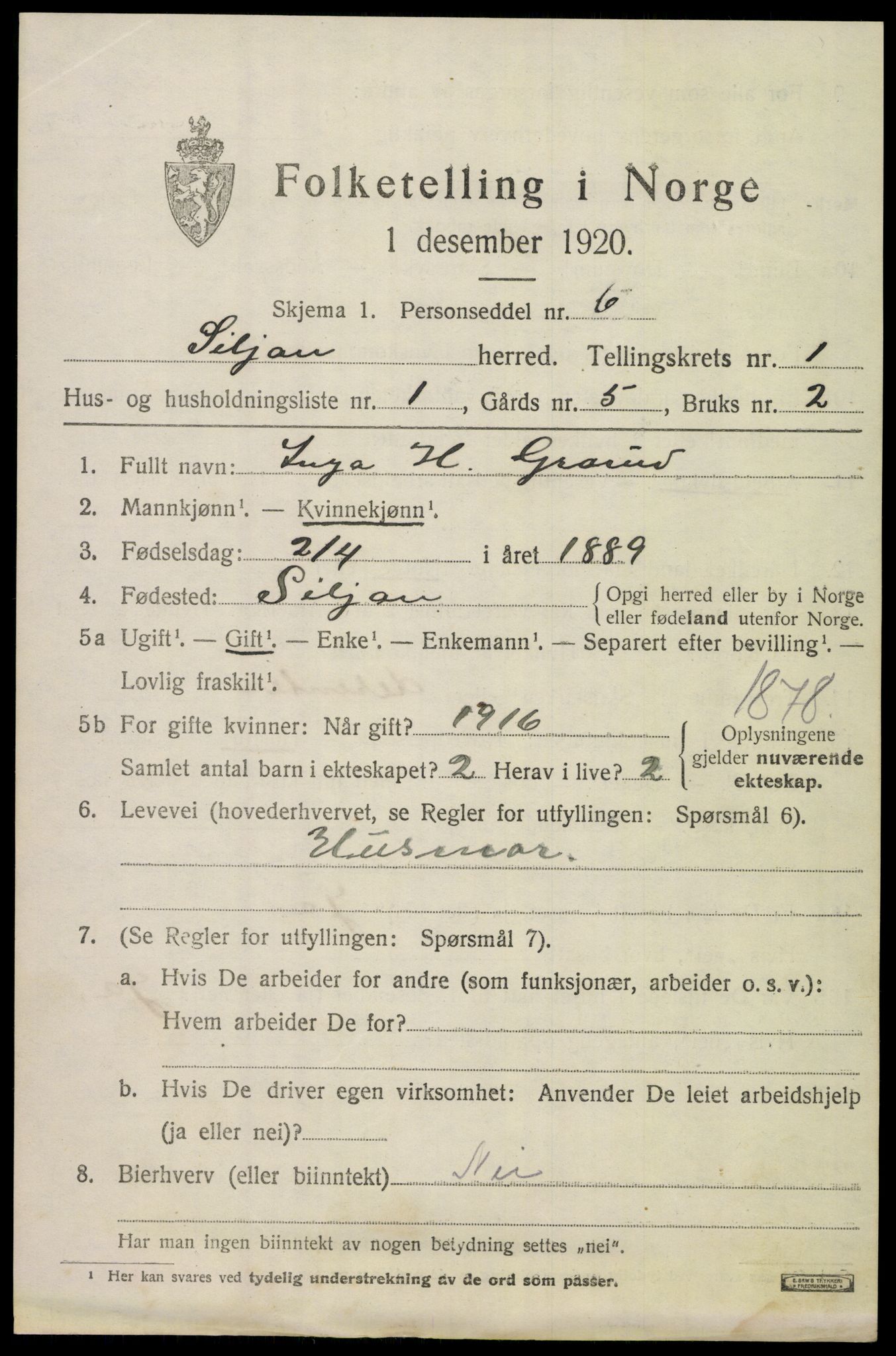 SAKO, 1920 census for Siljan, 1920, p. 445