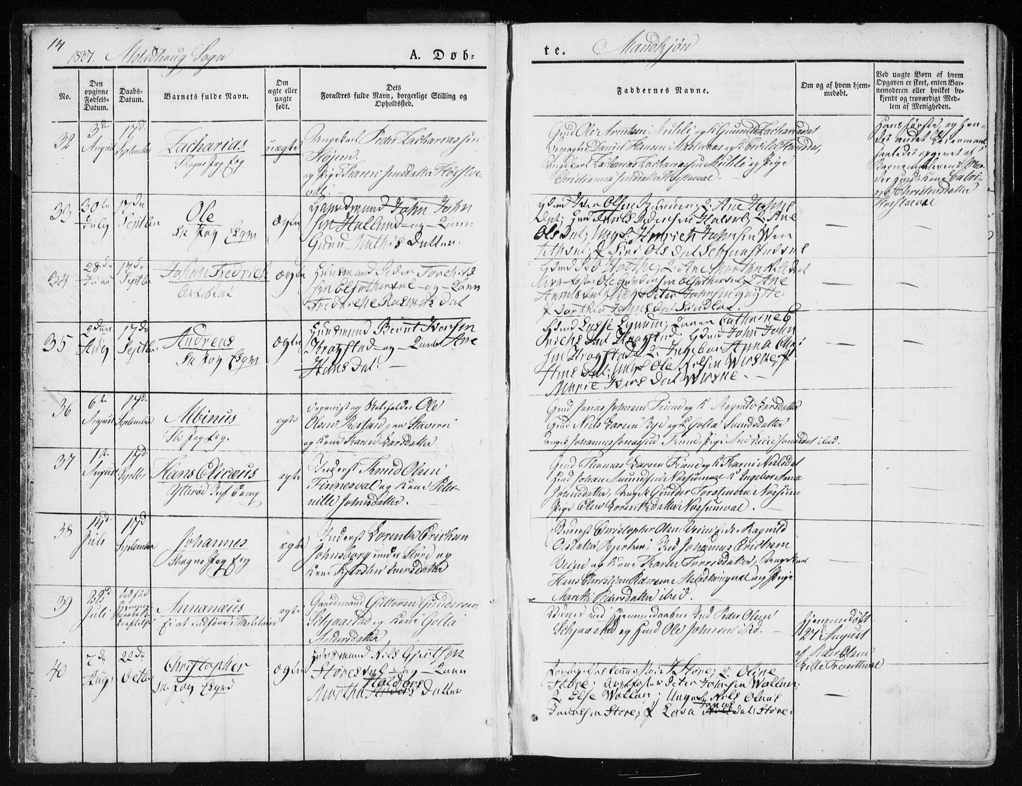 Ministerialprotokoller, klokkerbøker og fødselsregistre - Nord-Trøndelag, SAT/A-1458/717/L0154: Parish register (official) no. 717A06 /1, 1836-1849, p. 14
