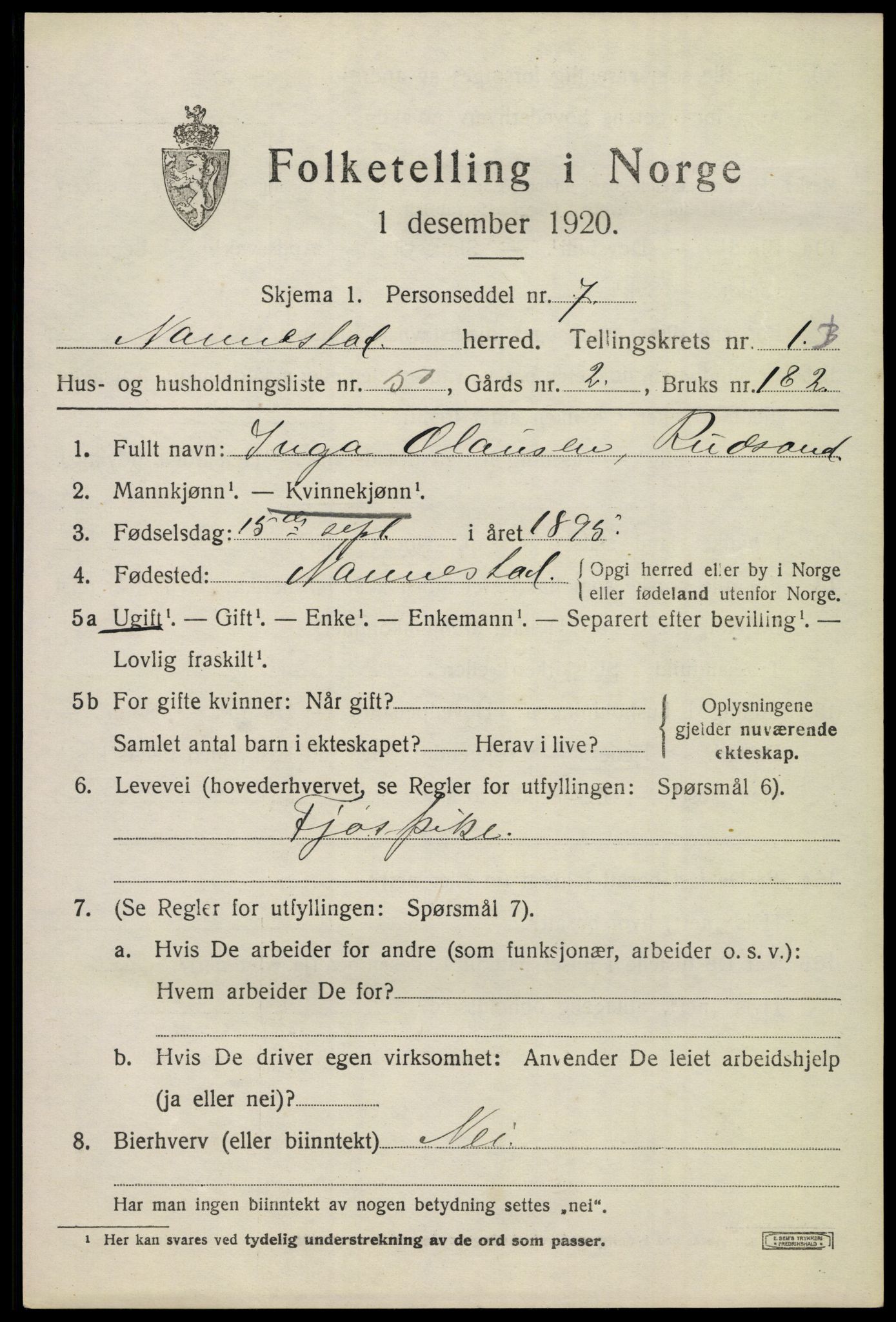 SAO, 1920 census for Nannestad, 1920, p. 2471